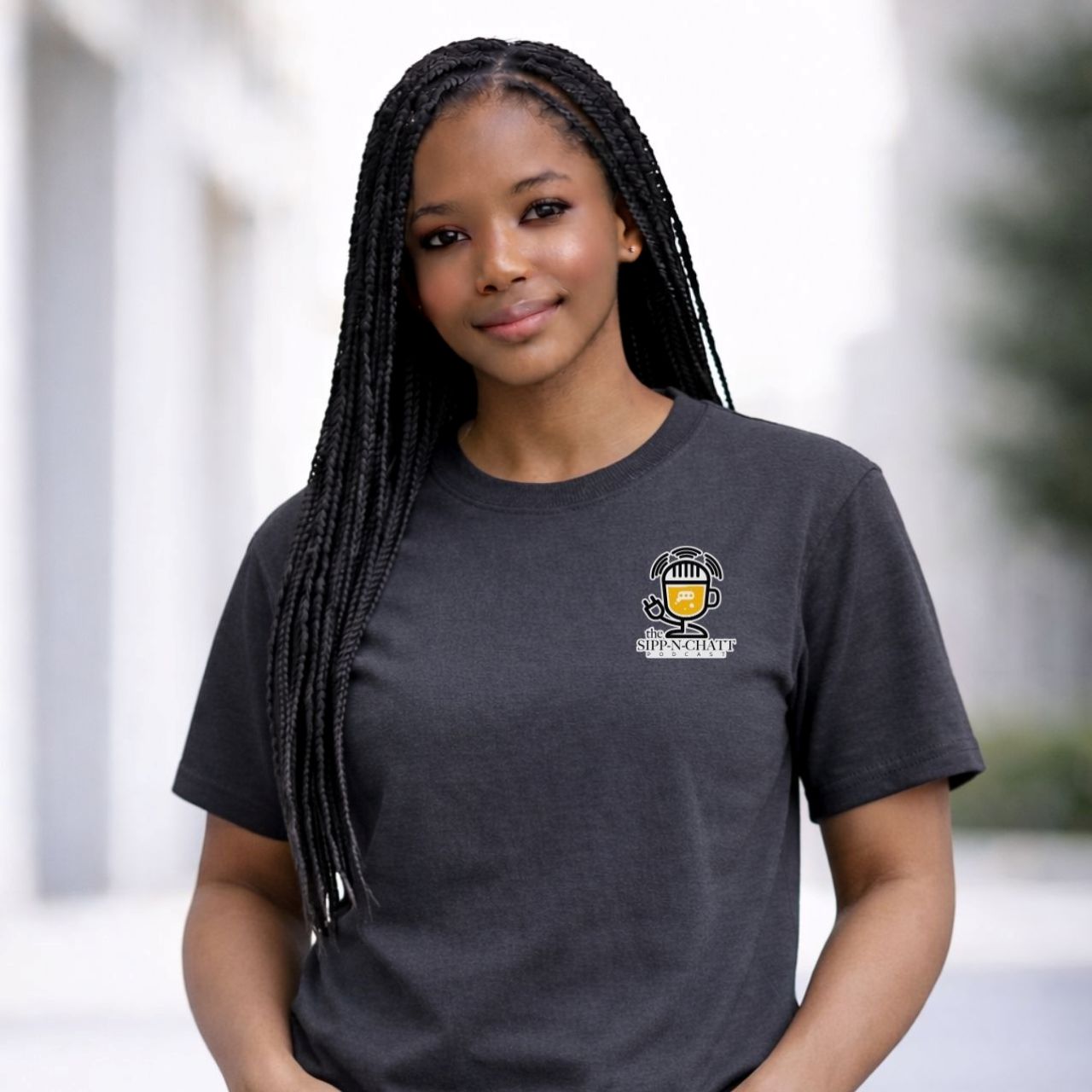 Sipp-N-Chatt Podcast Unisex Short Sleeve Tee – Left Chest-Multi-Color Logo