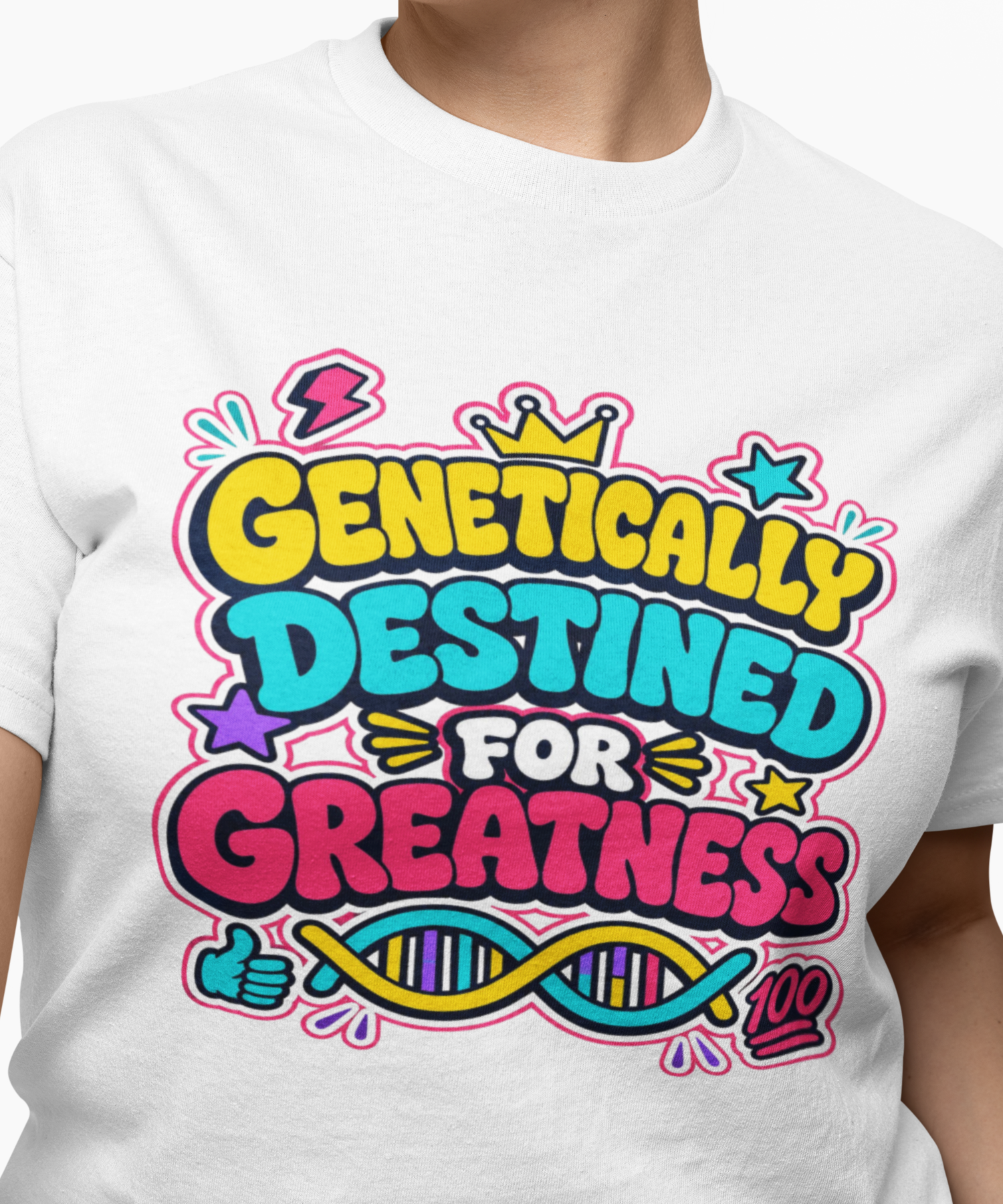 "Genetically Destined for Greatness" Gildan Softstyle Adult Unisex T-Shirt, Colorful DNA Graphic product thumbnail image "Genetically Destined for Greatness" Gildan Softstyle Adult Unisex T-Shirt, Colorful DNA Graphic product thumbnail image