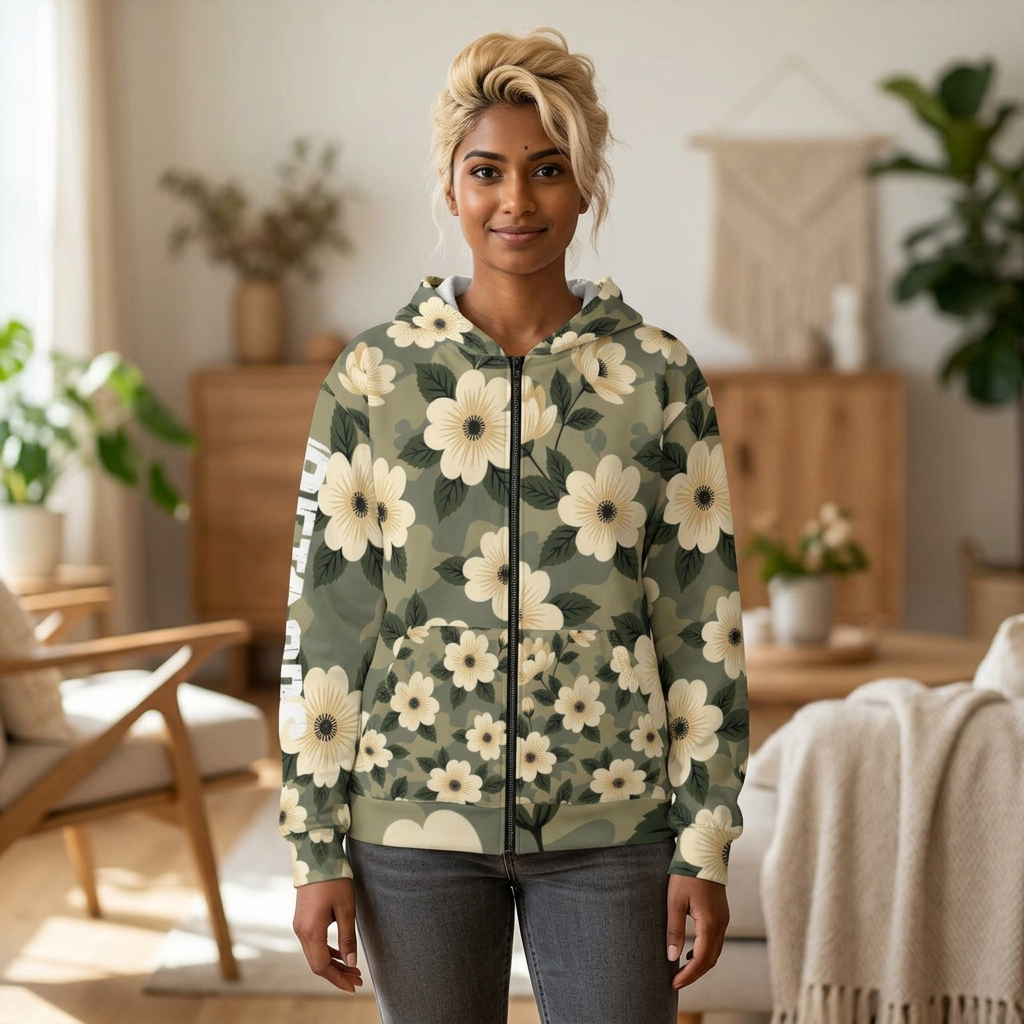TITLE: Floral Camo Zip Hoodie by Petal Ops | Unisex Floral Camouflage Sweatshirt | Cozy Streetwear Jacket DESCRIPTION: Warm comfort with a fearless edge. The Petal Ops Floral Camo Zip Hoodie combines... product thumbnail image TITLE: Floral Camo Zip Hoodie by Petal Ops | Unisex Floral Camouflage Sweatshirt | Cozy Streetwear Jacket DESCRIPTION: Warm comfort with a fearless edge. The Petal Ops Floral Camo Zip Hoodie combines... product thumbnail image