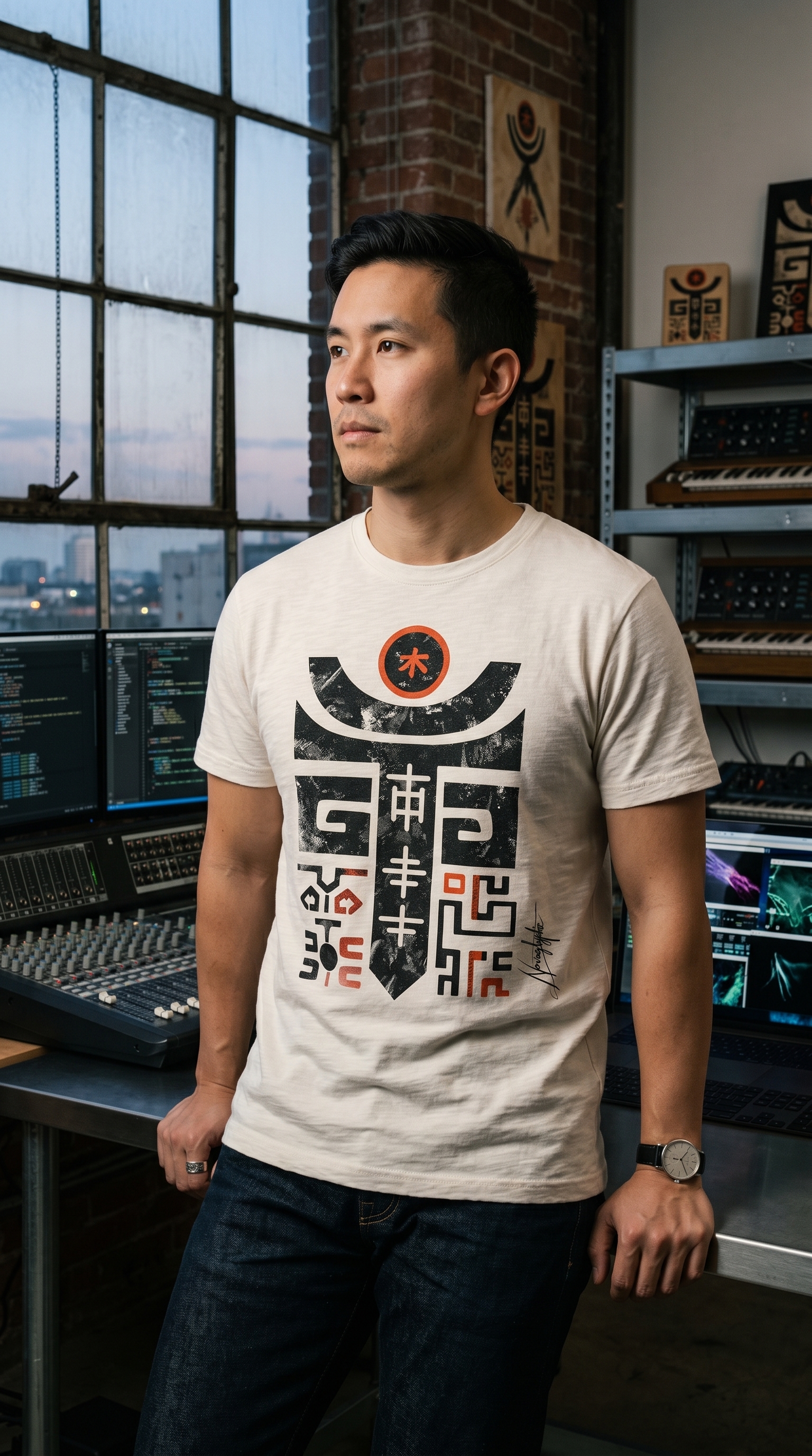 Tribal Streetwear Graphic T-Shirt | Abstract Kanji "Enjoy Life" Design