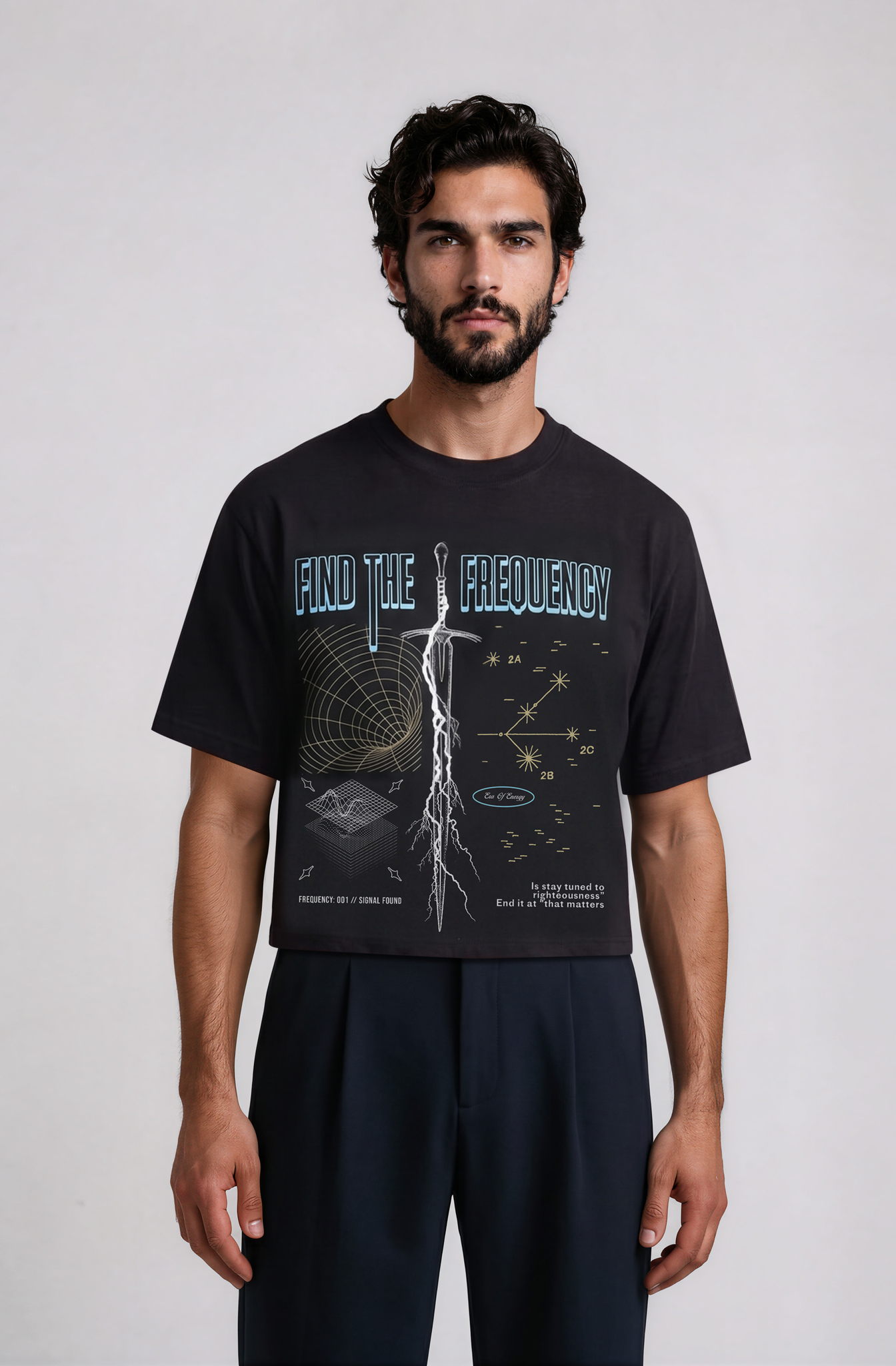Find the Frequency Tee — Retro Space Lightning Graphic T-Shirt