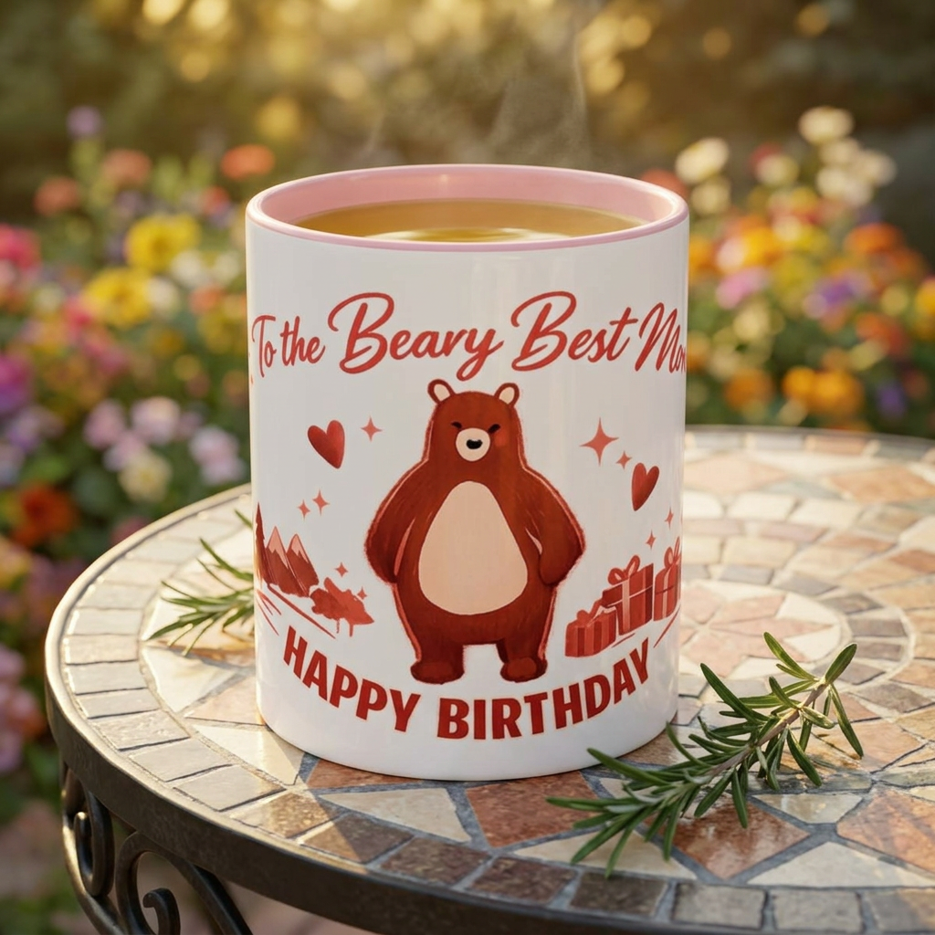 Happy Birthday to Mom Mug, Best Mama Bear Accent Coffee Cup, Celebrate Birthday Gift, Unique Design Cup, 11oz