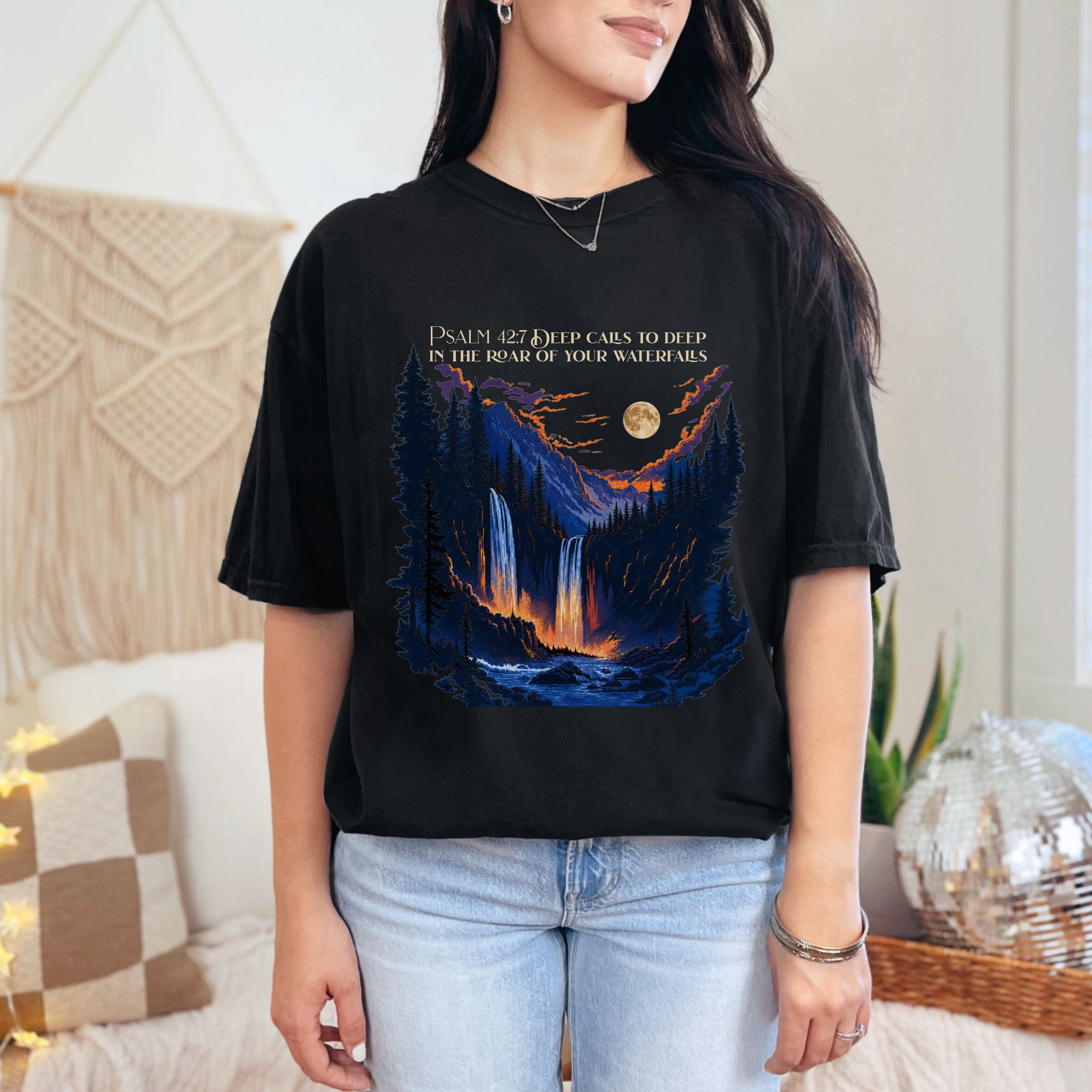 Psalm 42:7 Waterfall Graphic Tee | Christian Mountain Shirt | Comfort Colors 1717