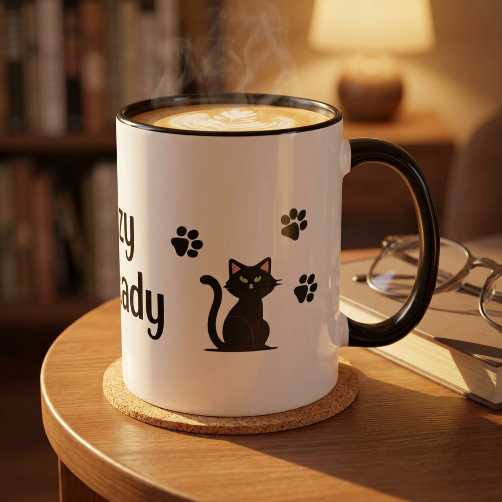 Cat Mom Coffee Mug, Cute Black Kitty Accent Cup, Perfect Gift for Cat Lovers, Crazy Cat Lady Design, 11oz