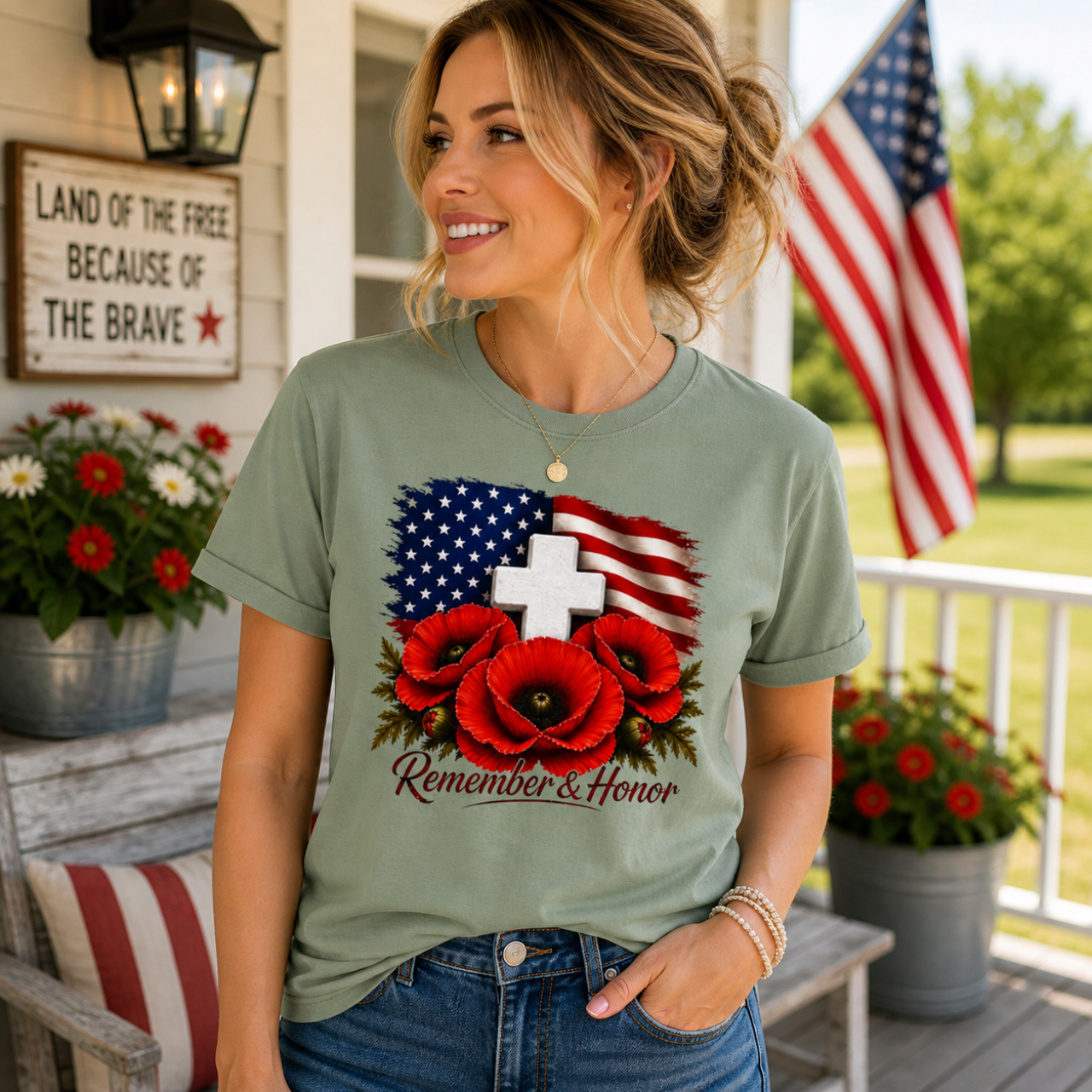 Remember & Honor Shirt | Memorial Day Shirt, Patriotic Poppy Tee | American Flag Cross Shirt, USA Tribute Tee product thumbnail image Remember & Honor Shirt | Memorial Day Shirt, Patriotic Poppy Tee | American Flag Cross Shirt, USA Tribute Tee product thumbnail image