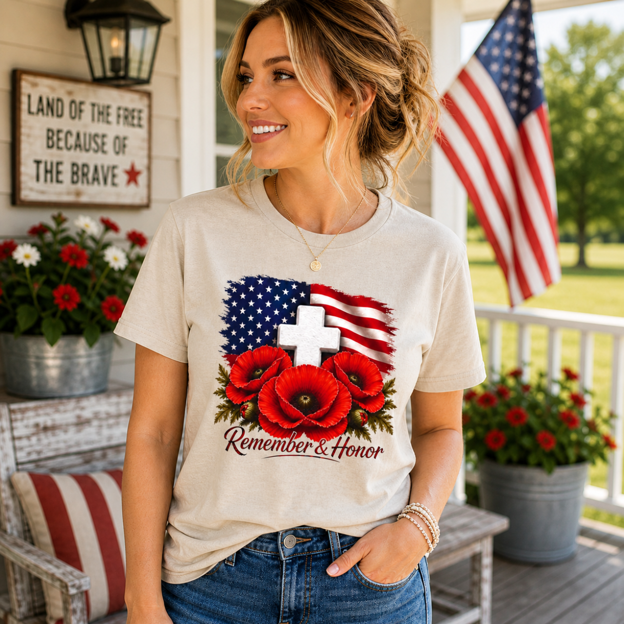 Remember & Honor Shirt | Memorial Day Shirt, Patriotic Poppy Tee | American Flag Cross Shirt, USA Tribute Tee product thumbnail image Remember & Honor Shirt | Memorial Day Shirt, Patriotic Poppy Tee | American Flag Cross Shirt, USA Tribute Tee product thumbnail image