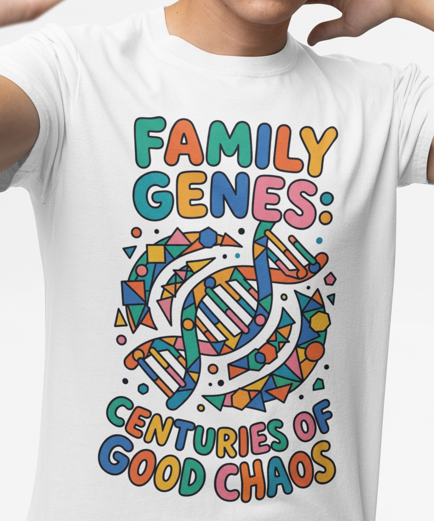 "Family Genes: Centuries of Good Chaos" Gildan Softstyle Adult Unisex T-Shirt, DNA Text Graphic, Ancestry Lovers product thumbnail image