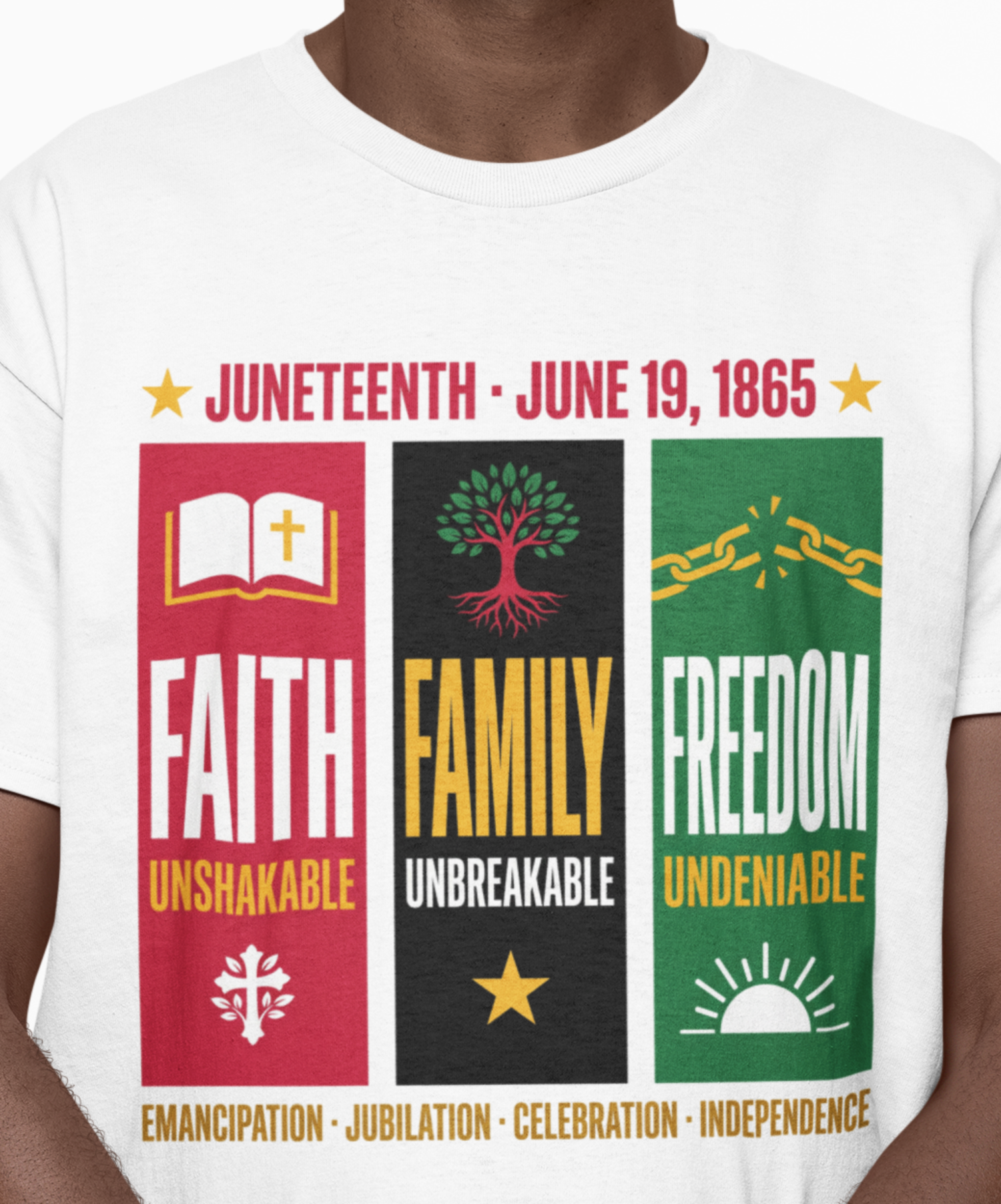 Juneteenth Faith Family Freedom Gildan Softstyle Adult Unisex T-Shirt, Emancipation Jubilation Celebration Independence Tee, Unshakable Unbreakable Undeniable product thumbnail image Juneteenth Faith Family Freedom Gildan Softstyle Adult Unisex T-Shirt, Emancipation Jubilation Celebration Independence Tee, Unshakable Unbreakable Undeniable product thumbnail image