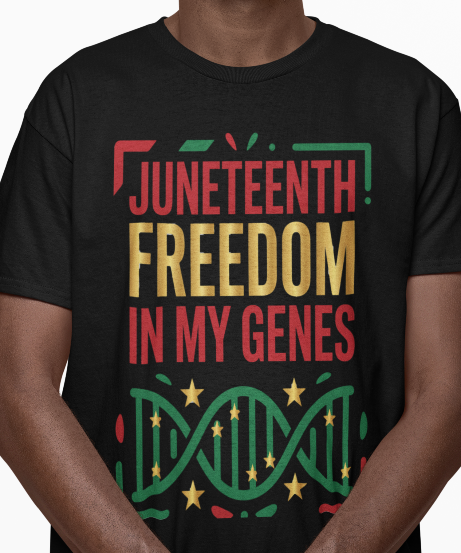 Golden Juneteenth "Freedom in My Genes" Gildan Softstyle Adult Unisex T-Shirt, Celebration Tee, Pan-African Ancestry Lovers