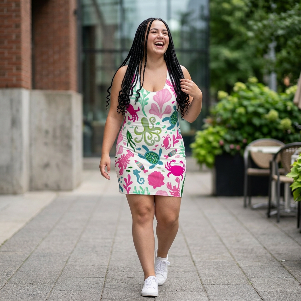 Sea Life Racerback Dress — Pink &amp; Teal Ocean Creatures All-Over Print