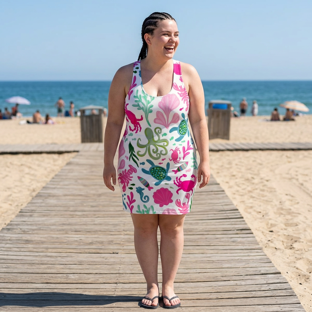 Sea Life Racerback Dress — Pink &amp; Teal Ocean Creatures All-Over Print product thumbnail image