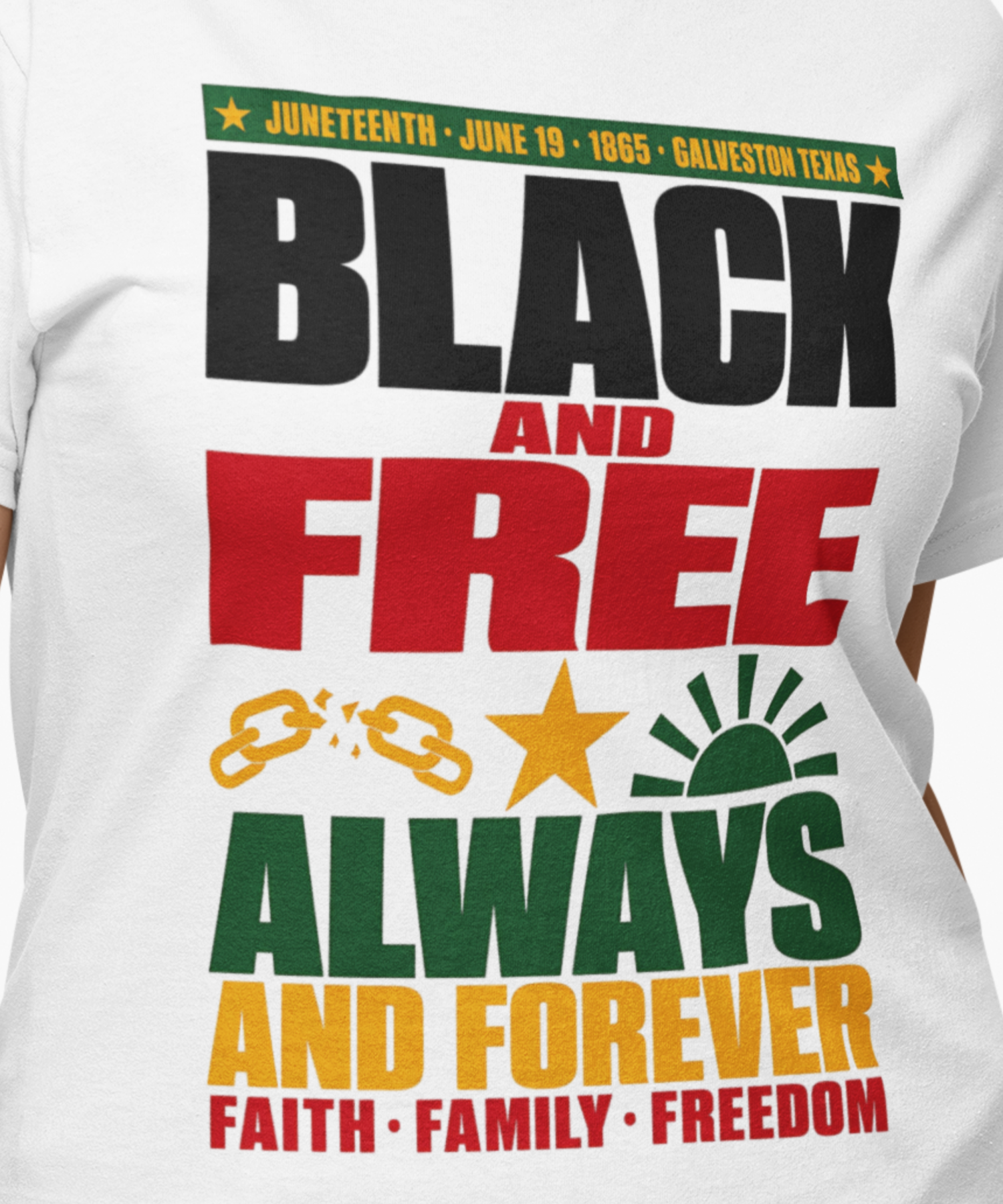 Black and Free Always Gildan Softstyle Adult Unisex T-Shirt, Juneteenth Faith, Family, Freedom Statement Tee product thumbnail image