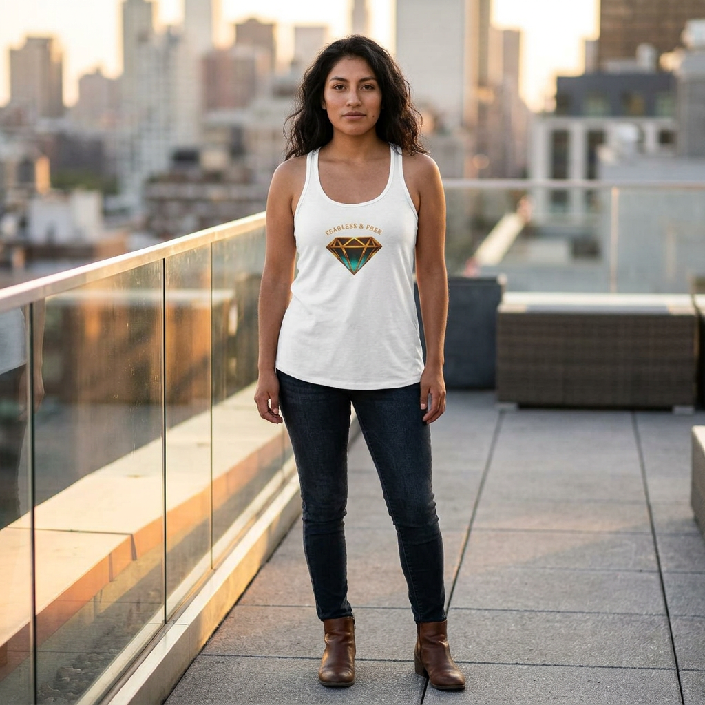 Fearless and Free — Diamond Echo Crown Arc Edition — Women's Flowy Racerback