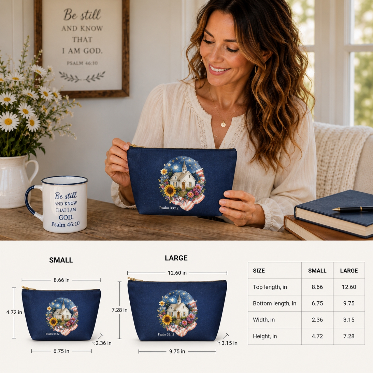Patriotic Christian Pouch, Psalm 33:12 Makeup Bag, Americana Church Gift product thumbnail image