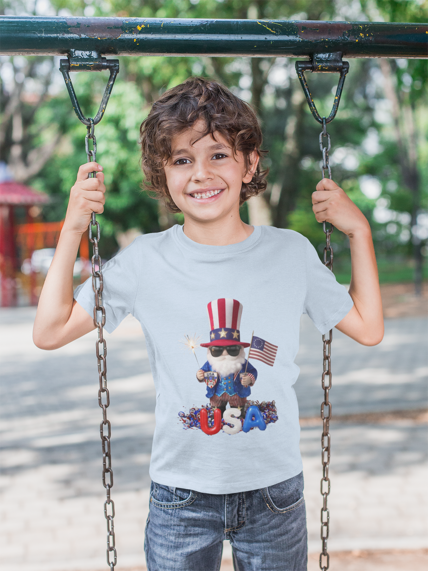 Kids USA Fourth of July T‑Shirt — Uncle Sam Puppy with 'I'm a Yankee Doodle Dandy' Backprint product thumbnail image