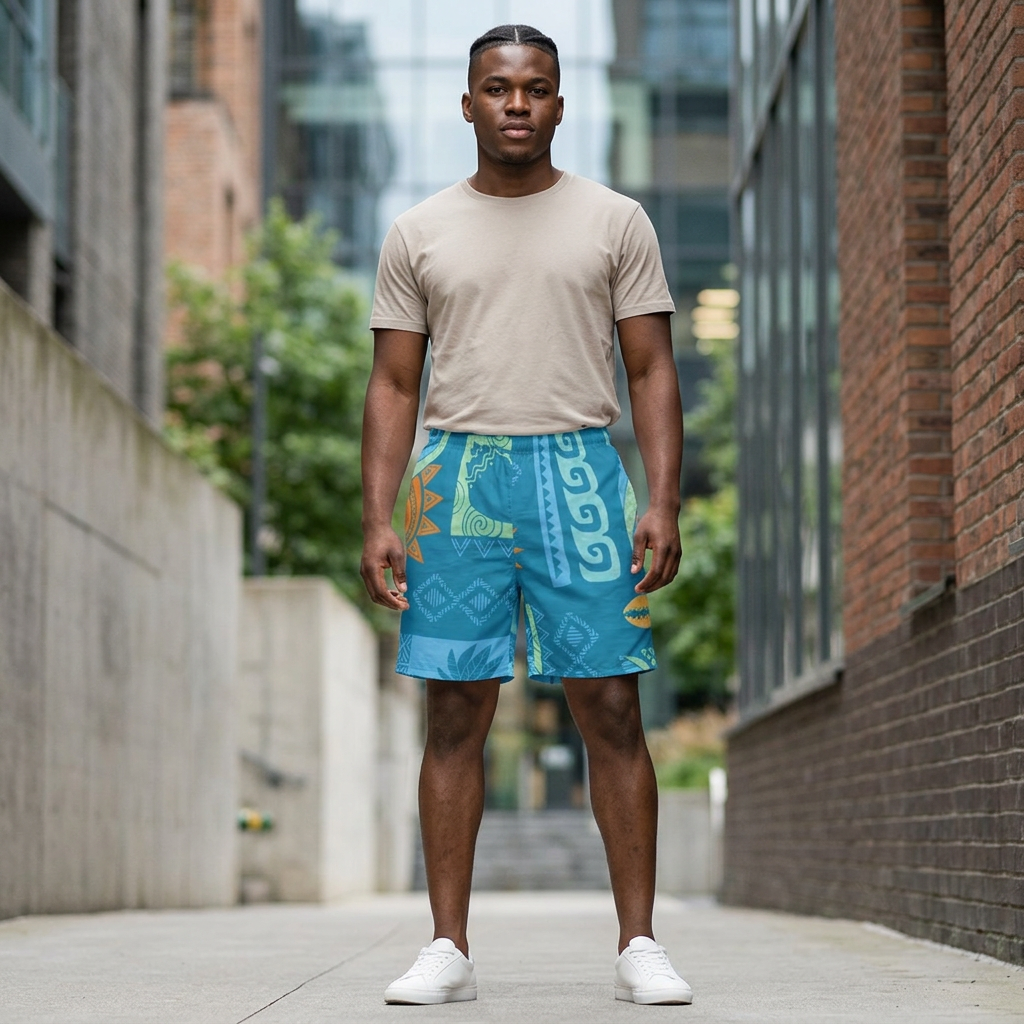 Tropical Tribal Basketball Shorts — Teal All-Over-Print Athletic Shorts