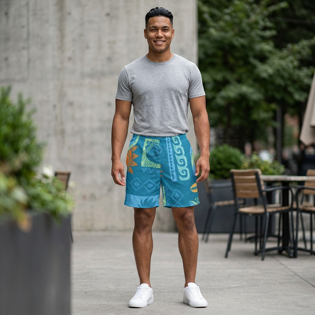 Tropical Tribal Basketball Shorts — Teal All-Over-Print Athletic Shorts product thumbnail image