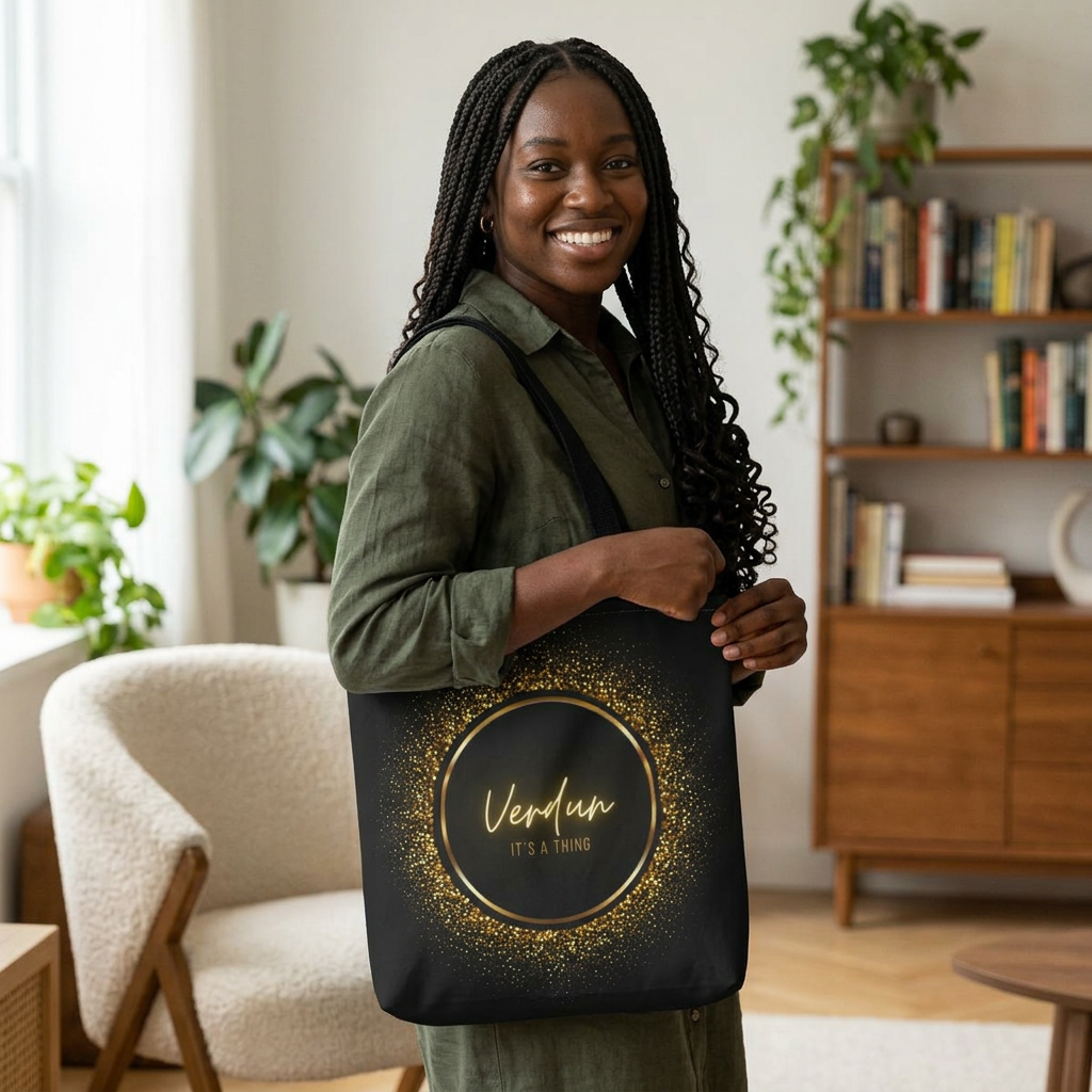 Verdun Glitter Circle Tote Bag — "Verdun It's a Thing" Luxury Black Shopper product thumbnail image