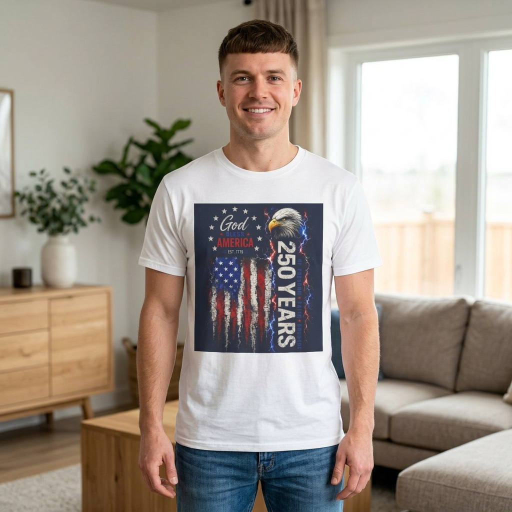 250 Years Patriotic Eagle T-Shirt — God Bless America Anniversary Tee product thumbnail image 250 Years Patriotic Eagle T-Shirt — God Bless America Anniversary Tee product thumbnail image