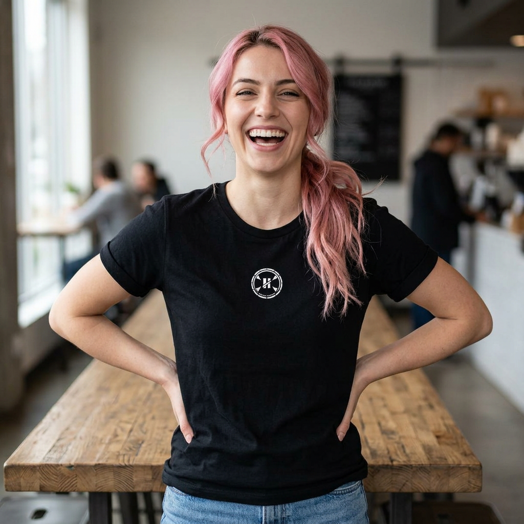 Women's Favorite Tee — Minimalist Small Front Logo Black T‑Shirt - NO Message