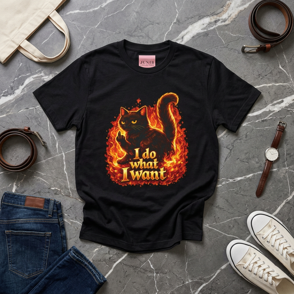 I Do What I Want Flaming Cat Tee - Funny Rebellious Cat T-Shirt product thumbnail image