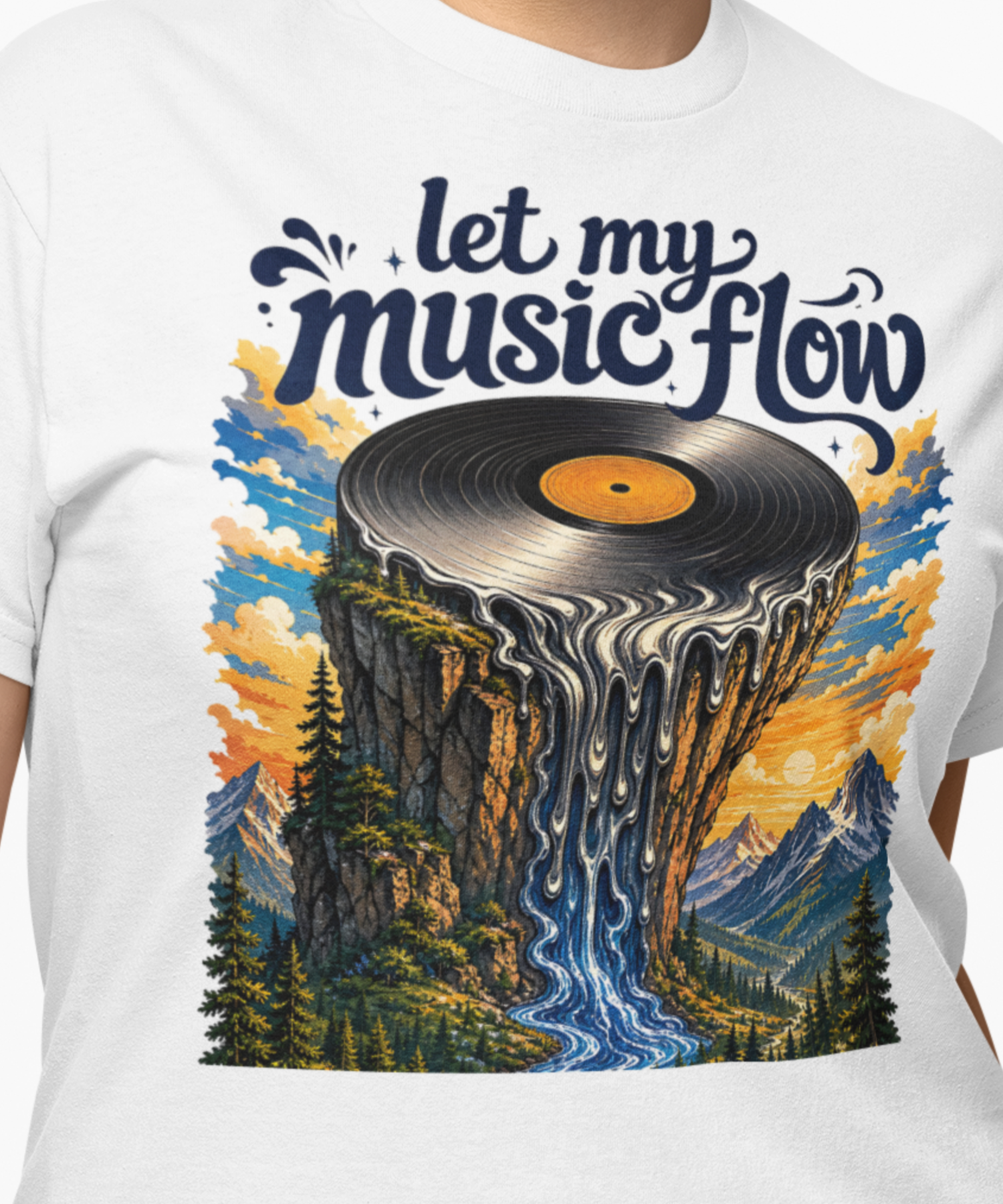 Let My Music Flow Gildan Softstyle Unisex Adult T‑Shirt, Retro Surrealism Melting Vinyl Record, Music Lovers Nature Design product thumbnail image