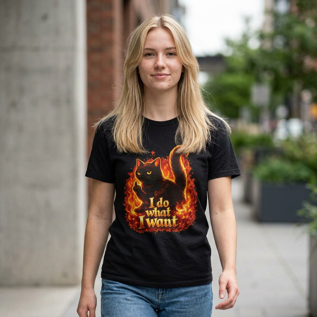 I Do What I Want Flaming Cat Tee - Funny Rebellious Cat T-Shirt product thumbnail image