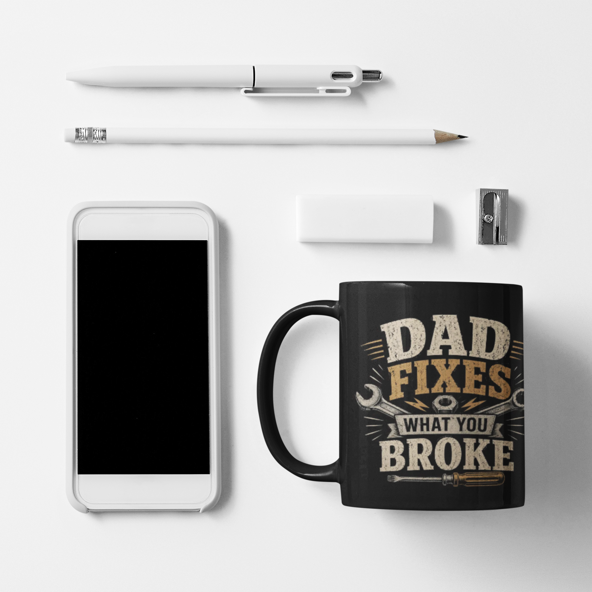 Dad Fixes What You Broke Mug — 11oz Black Coffee Cup, Funny Father's Day Gift for Handy Dads product thumbnail image