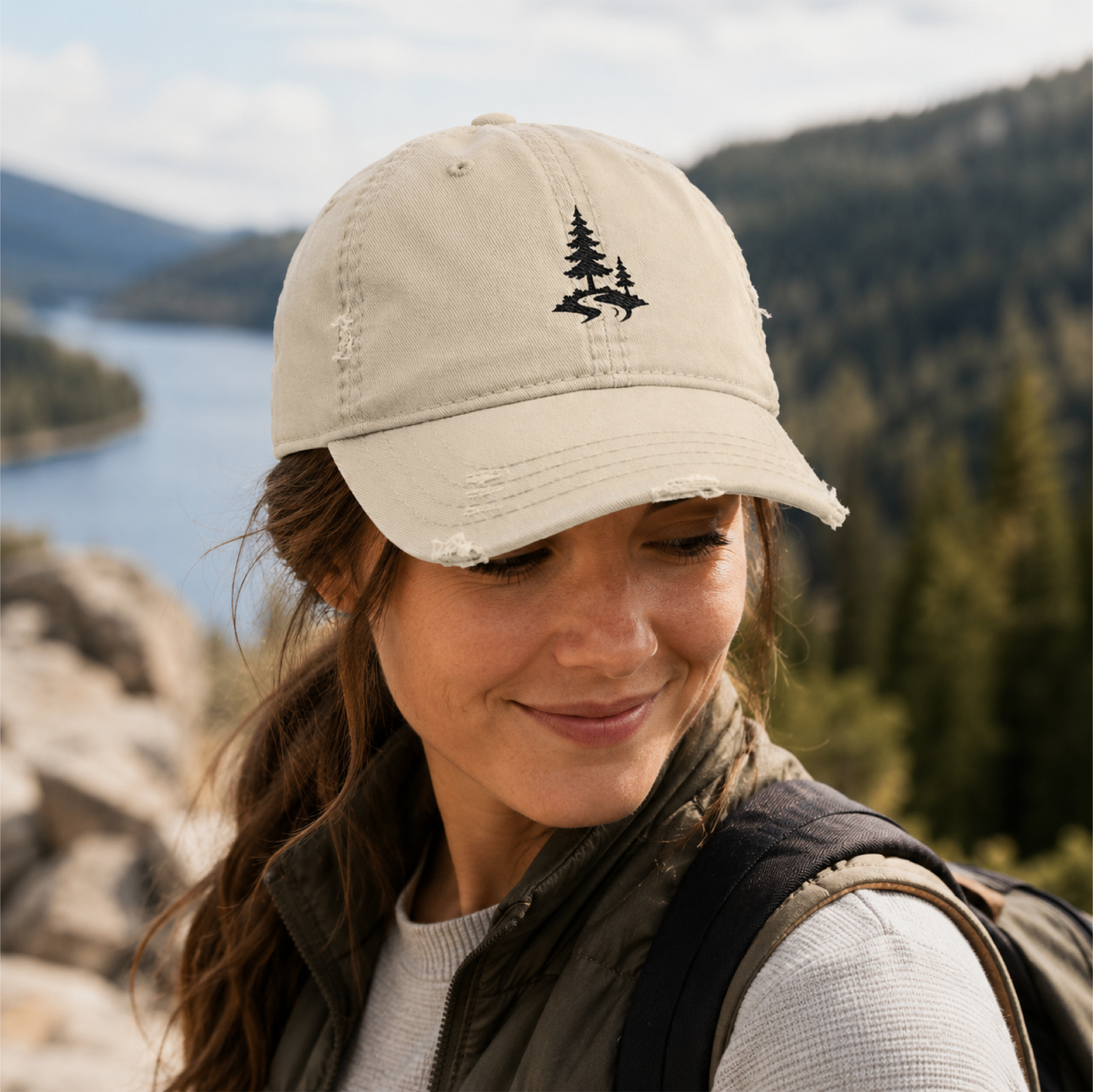 Embroidered Forest Trail Distressed Dad Hat product thumbnail image