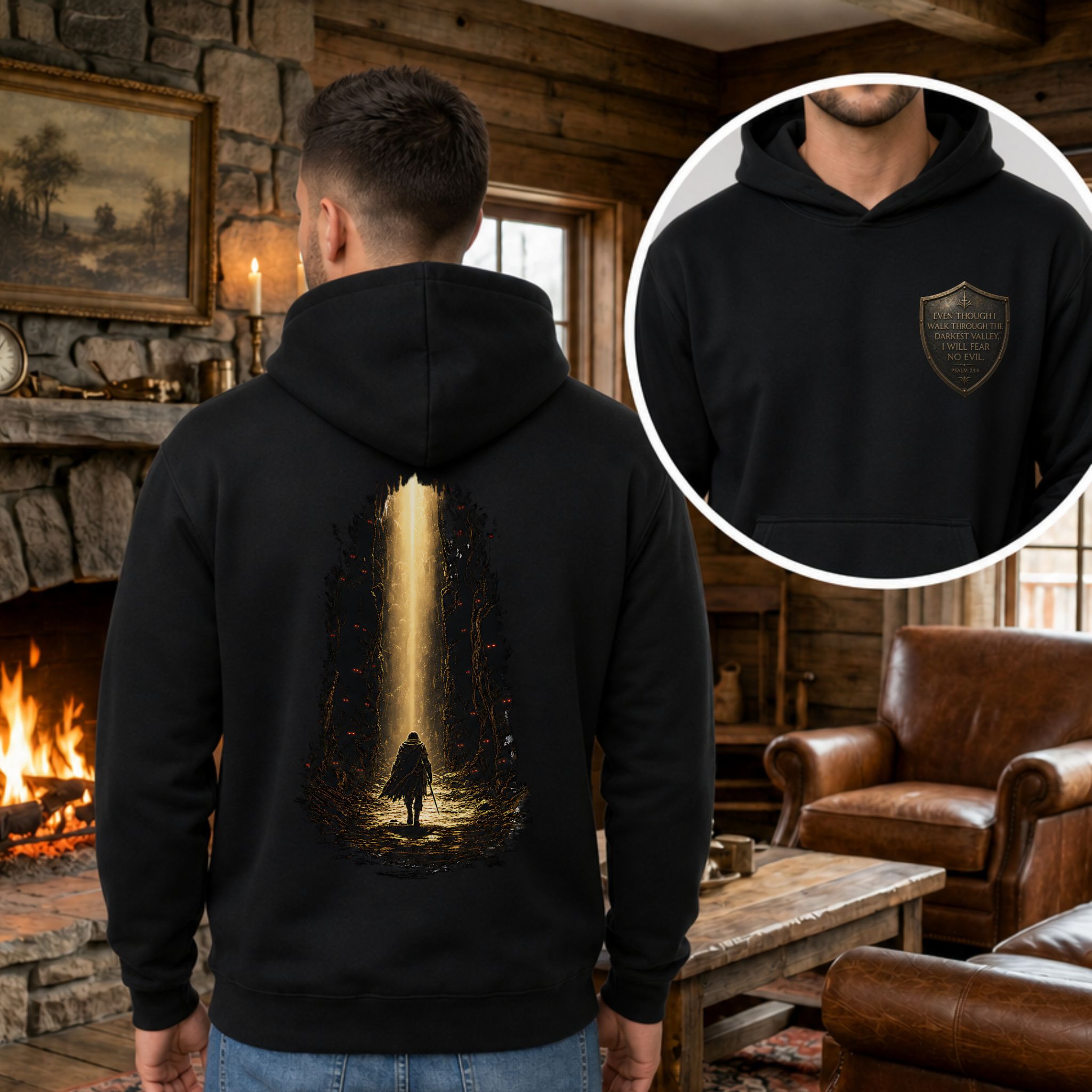Psalm 23:4 Fear No Evil Hoodie | Back Graphic Christian Hoodie product thumbnail image Psalm 23:4 Fear No Evil Hoodie | Back Graphic Christian Hoodie product thumbnail image