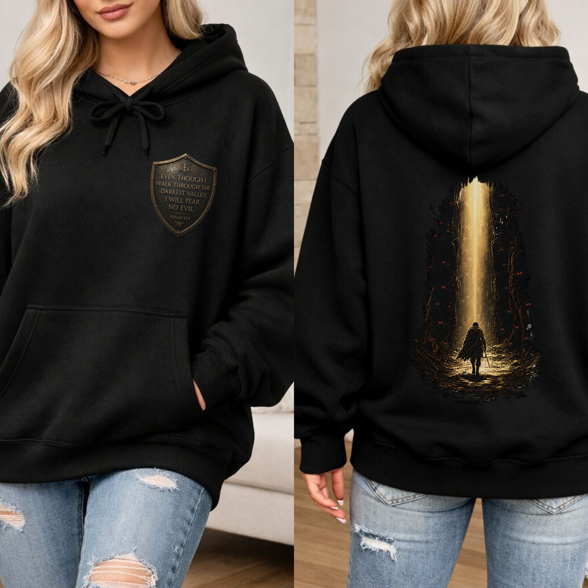 Psalm 23:4 Fear No Evil Hoodie | Back Graphic Christian Hoodie product thumbnail image Psalm 23:4 Fear No Evil Hoodie | Back Graphic Christian Hoodie product thumbnail image