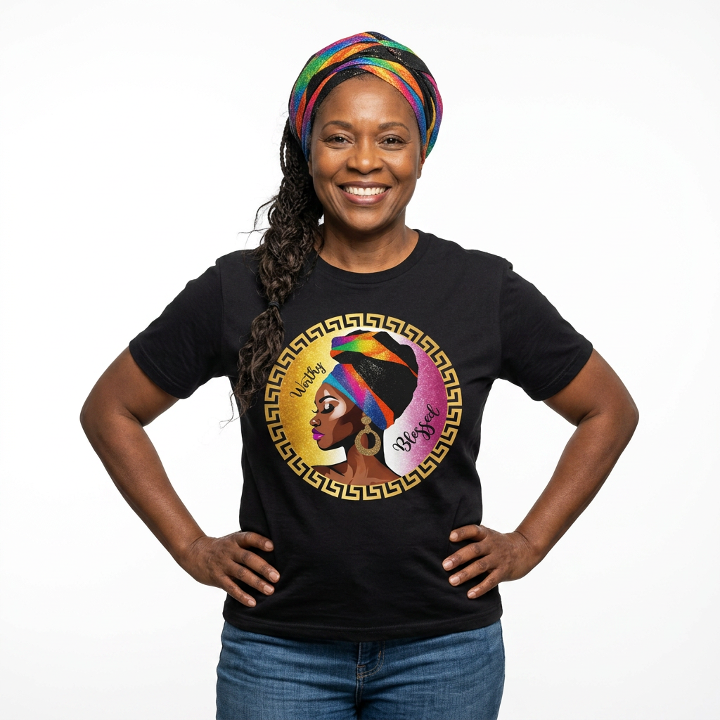 African Queen Graphic Tee — "Melanin Royalty" Headwrap Portrait T-Shirt product thumbnail image