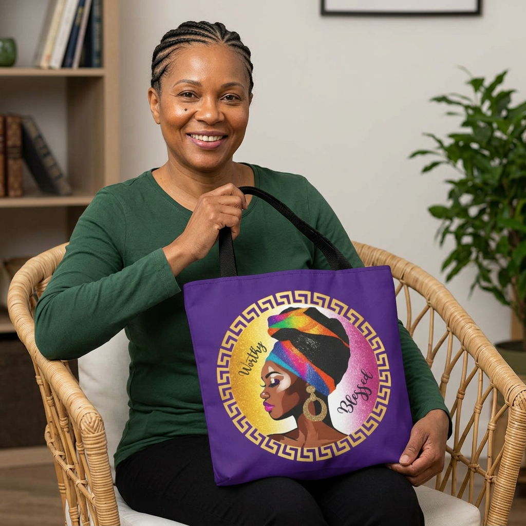 Purple Headwrap Queen Tote Bag — Empowered Woman Graphic Tote product thumbnail image Purple Headwrap Queen Tote Bag — Empowered Woman Graphic Tote product thumbnail image