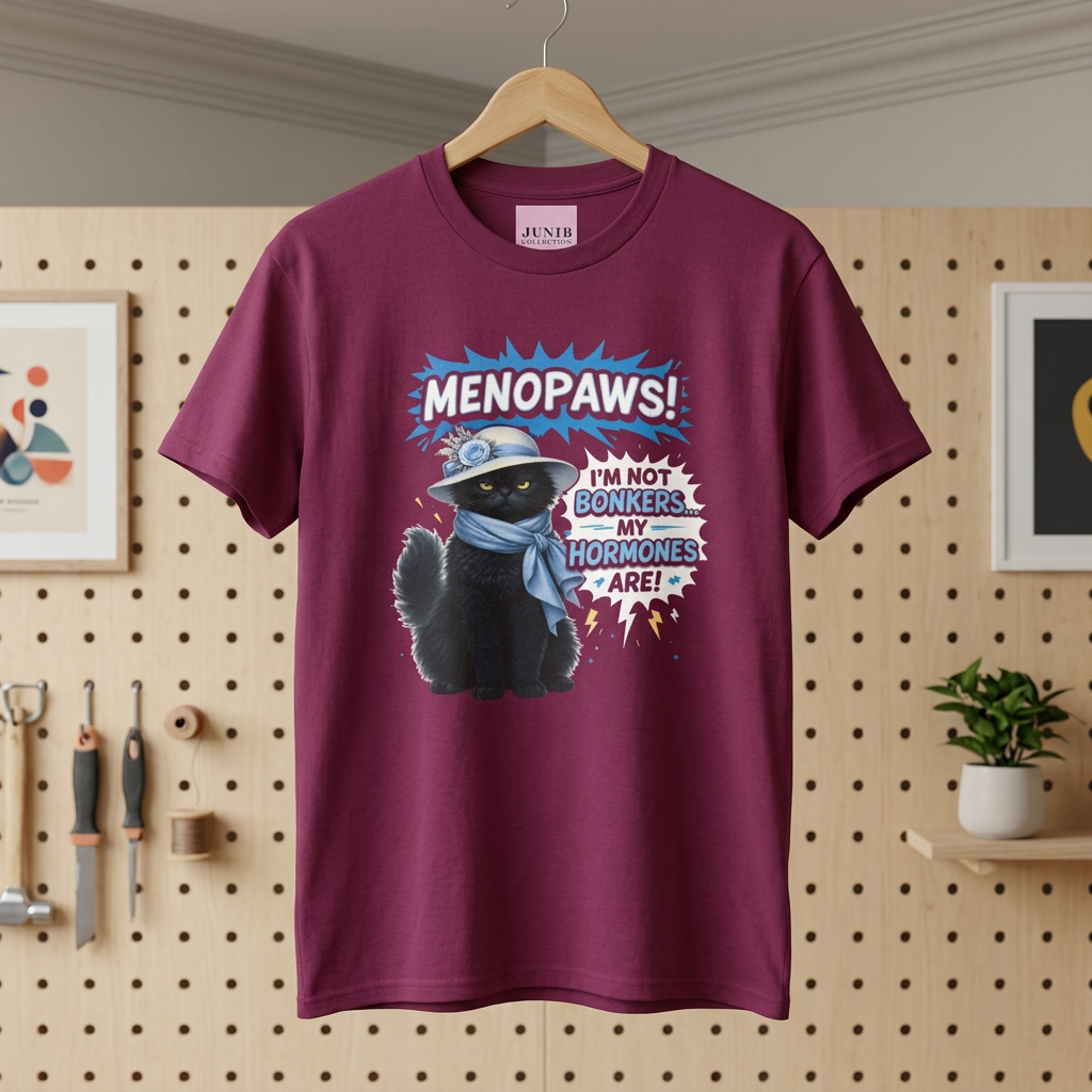 Menopaws Cat T‑Shirt — "Menopaws! I'm Not Bonkers My Hormones Are!" Funny Menopause Gift product thumbnail image