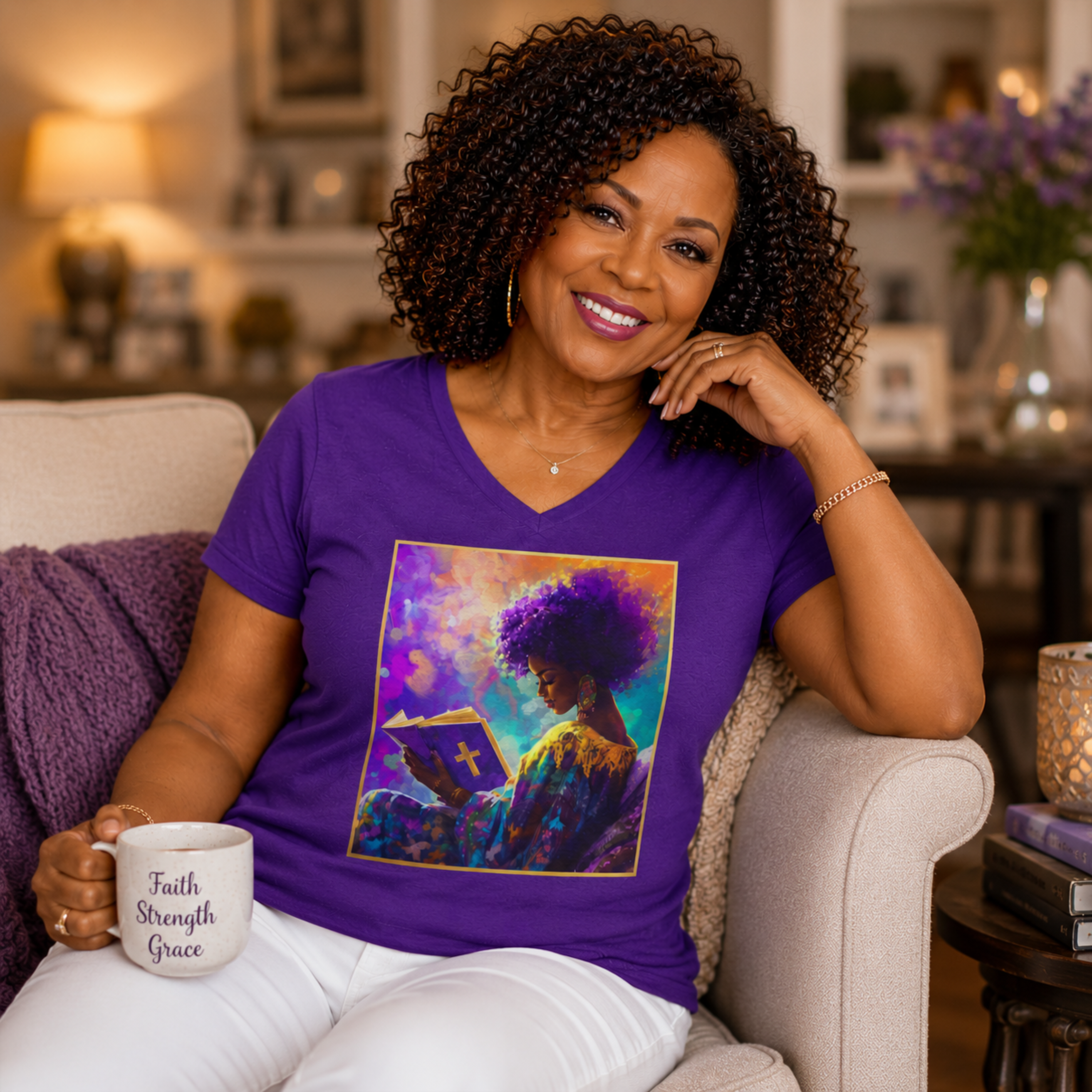 Soulful Reflections Women’s V-Neck Tee — Vibrant Art T-Shirt product thumbnail image Soulful Reflections Women’s V-Neck Tee — Vibrant Art T-Shirt product thumbnail image
