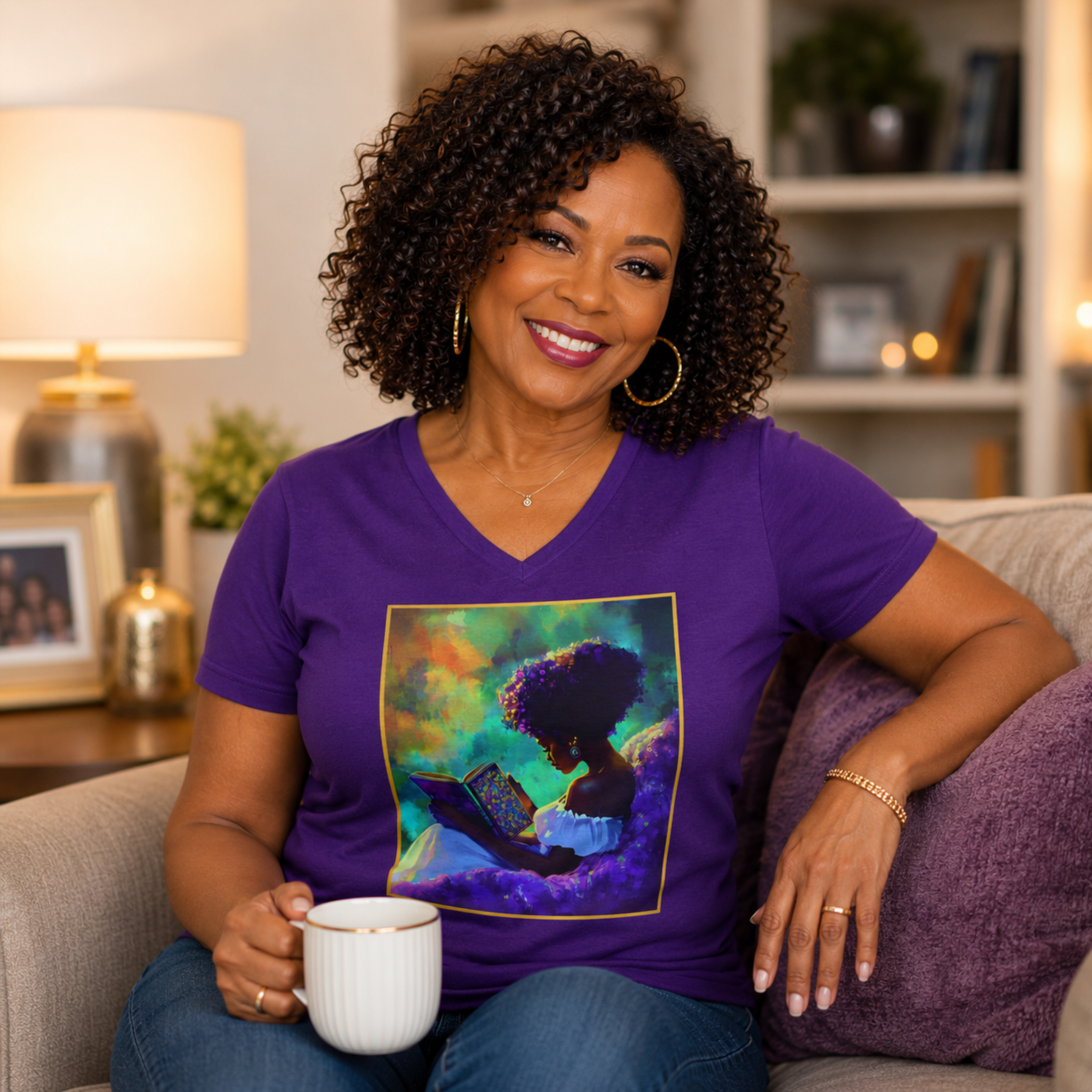 Soulful Reflections Women’s V-Neck Tee — Vibrant Art T-Shirt, V4