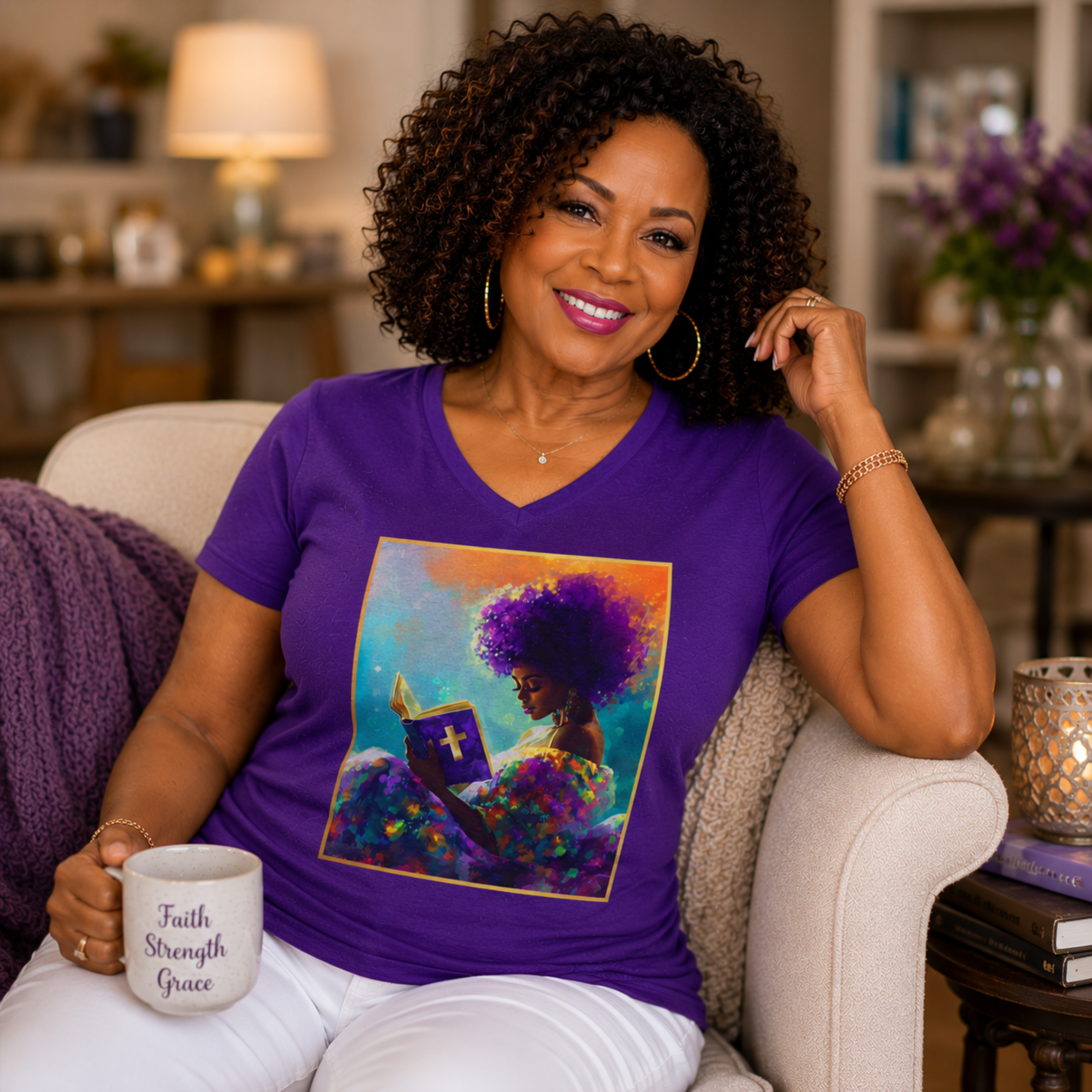 Soulful Reflections Women’s V-Neck Tee — Vibrant Art T-Shirt, V3 product thumbnail image