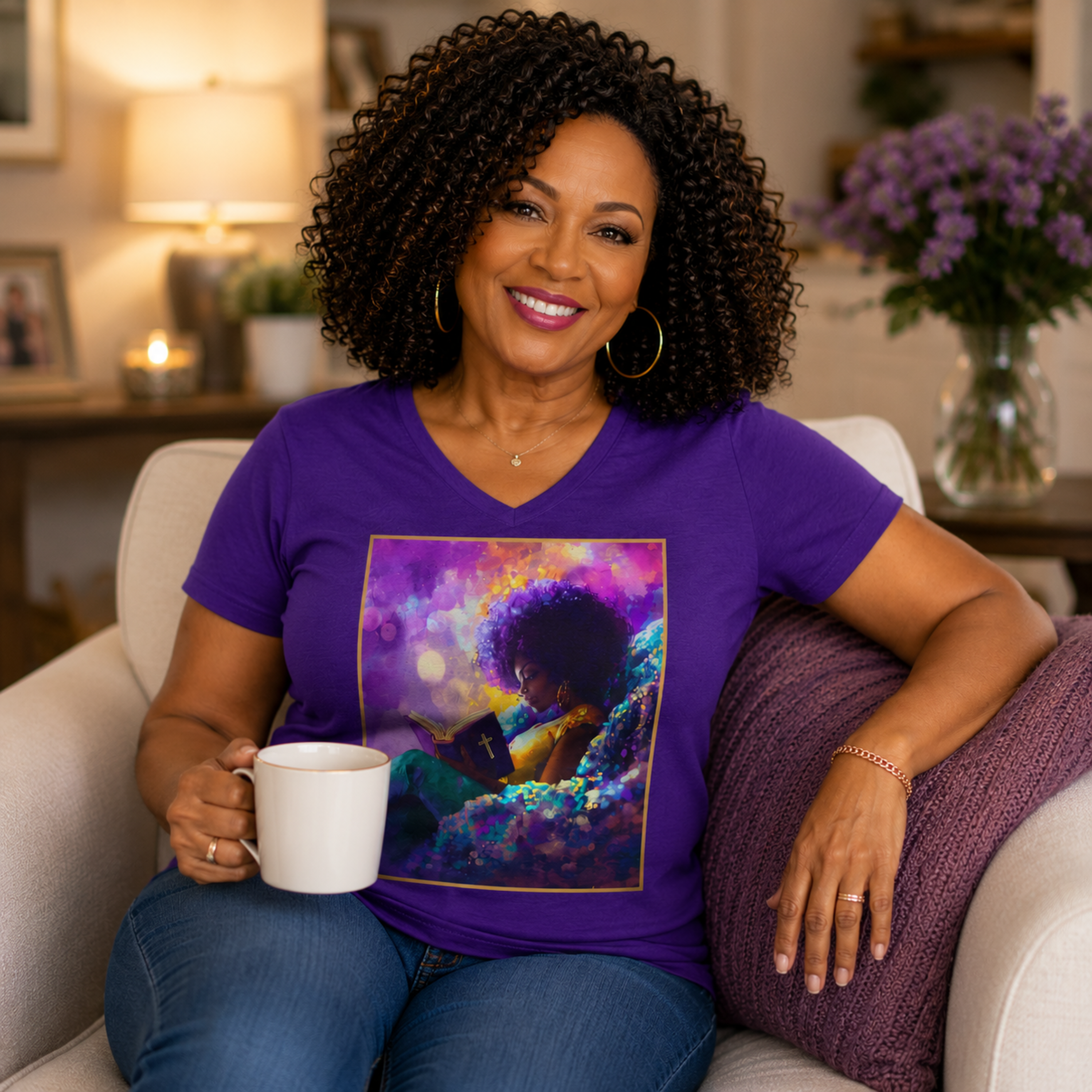 Soulful Reflections Women’s V-Neck Tee — Vibrant Art T-Shirt, V2
