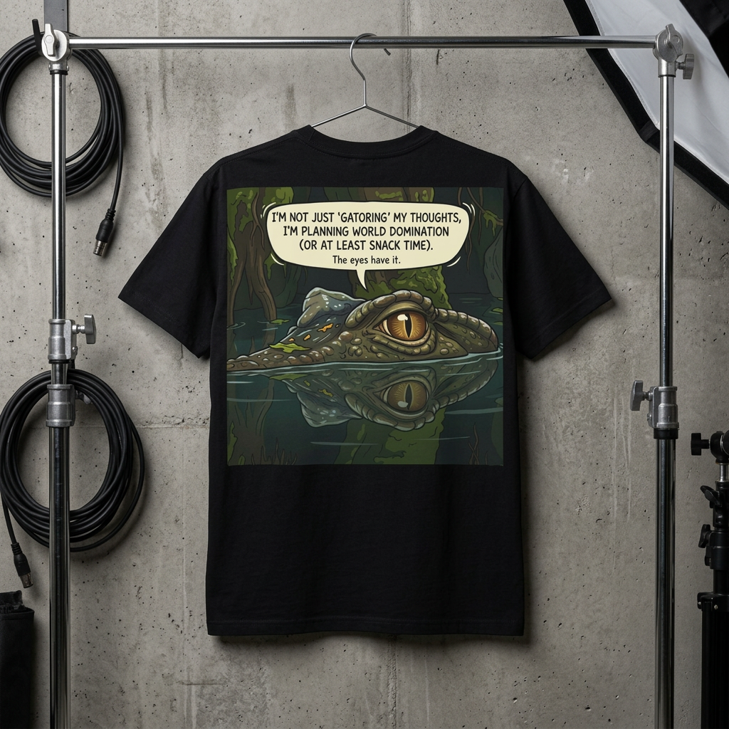Crocodile Comic T-Shirt – “I’m Not Just ‘Gatoring’ My Thoughts” Graphic Tee product thumbnail image