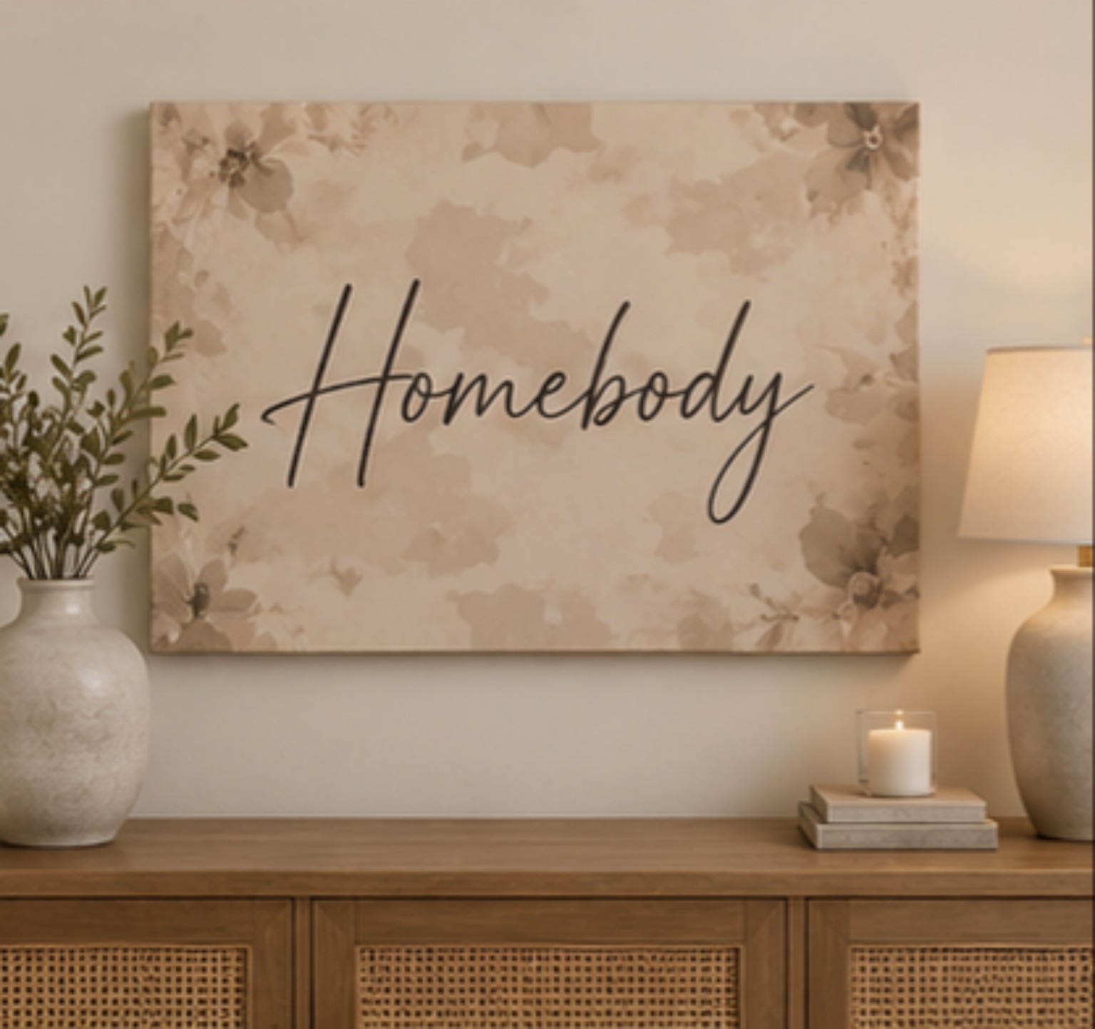 Homebody Matte Canvas Wall Art – Neutral Floral Stretched Canvas product thumbnail image Homebody Matte Canvas Wall Art – Neutral Floral Stretched Canvas product thumbnail image