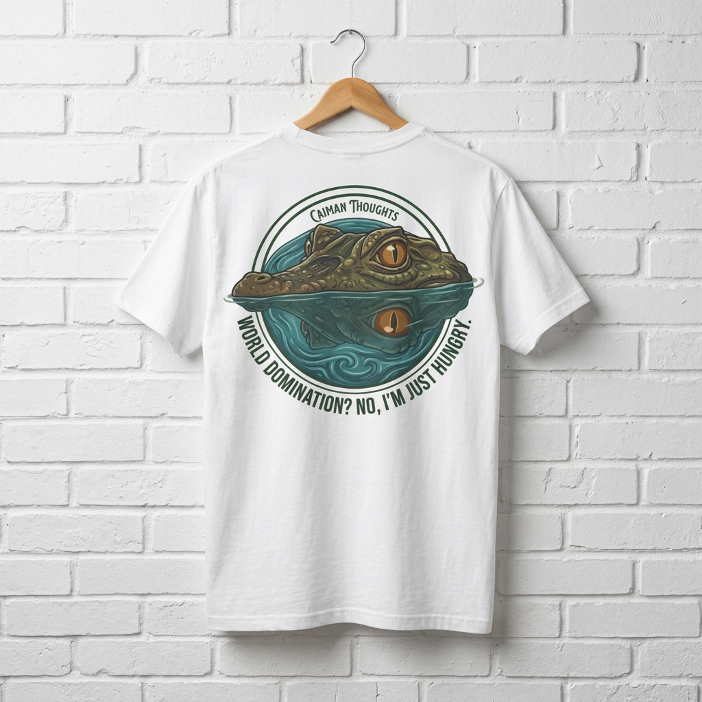 Caiman Graphic T-Shirt — “World Domination? No, I’m Just Hungry” product thumbnail image