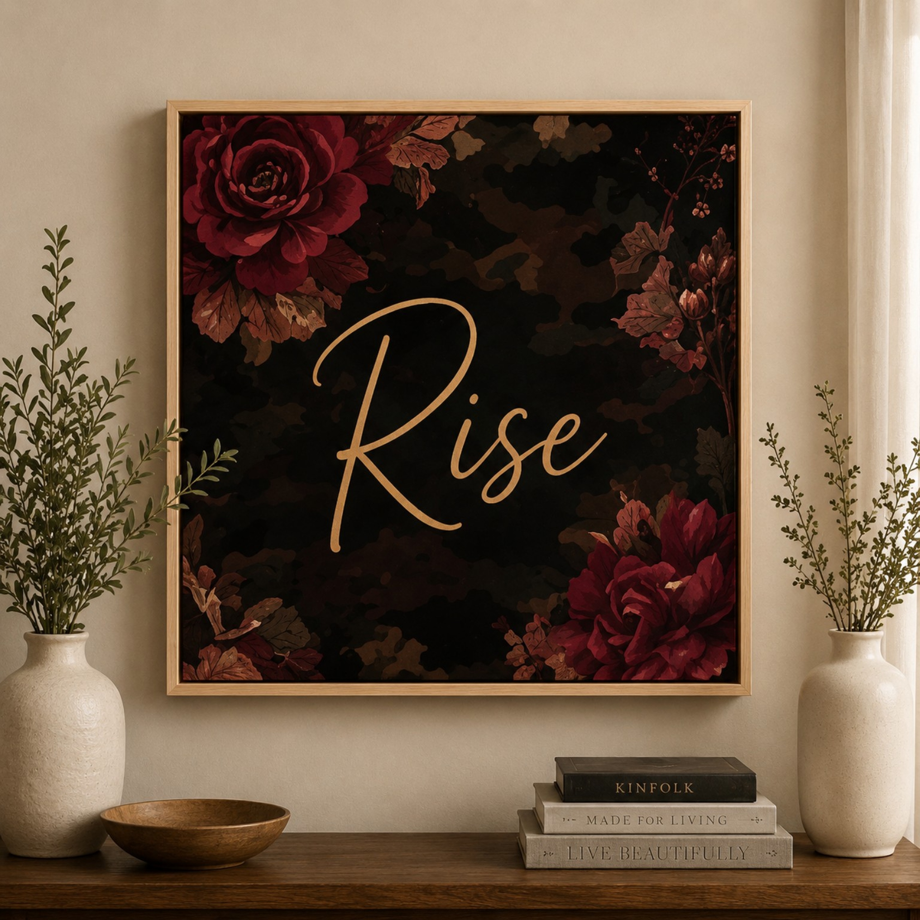 Rise Framed Canvas Art – Inspirational Botanical Wall Decor