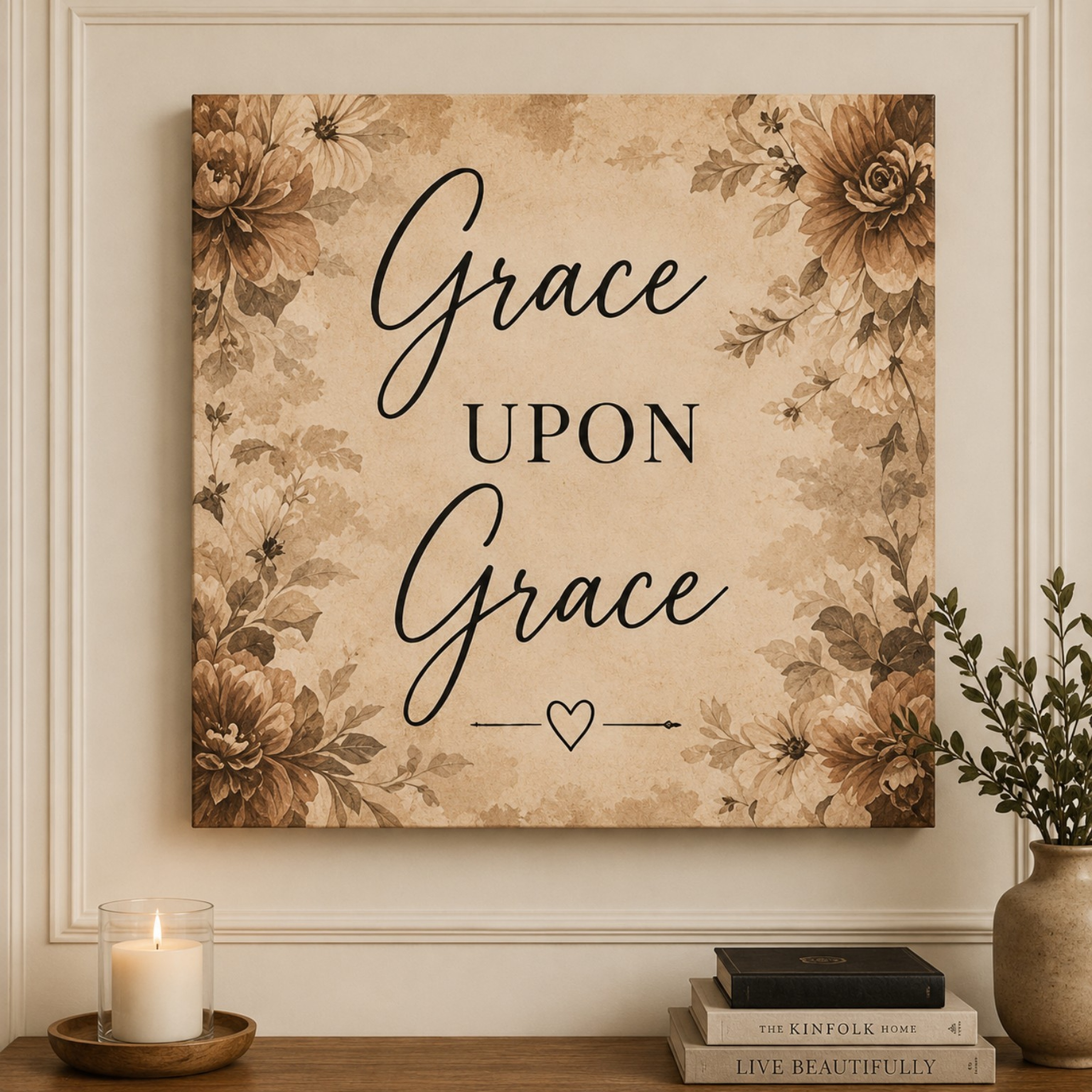 Grace Upon Grace Wall Canvas – Floral Inspirational Home Decor product thumbnail image