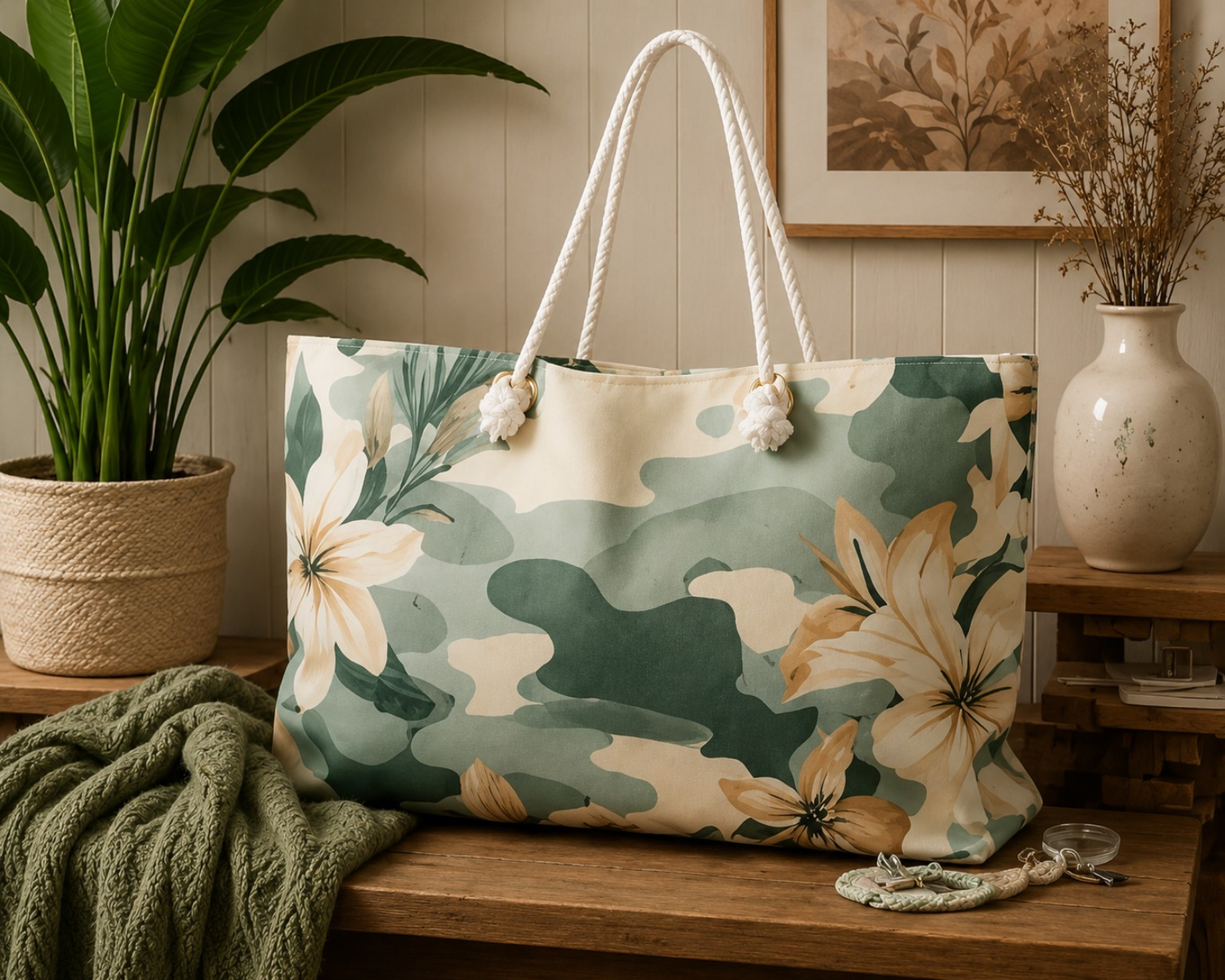 Floral Camo Weekender Bag – Green Tropical Travel Tote product thumbnail image