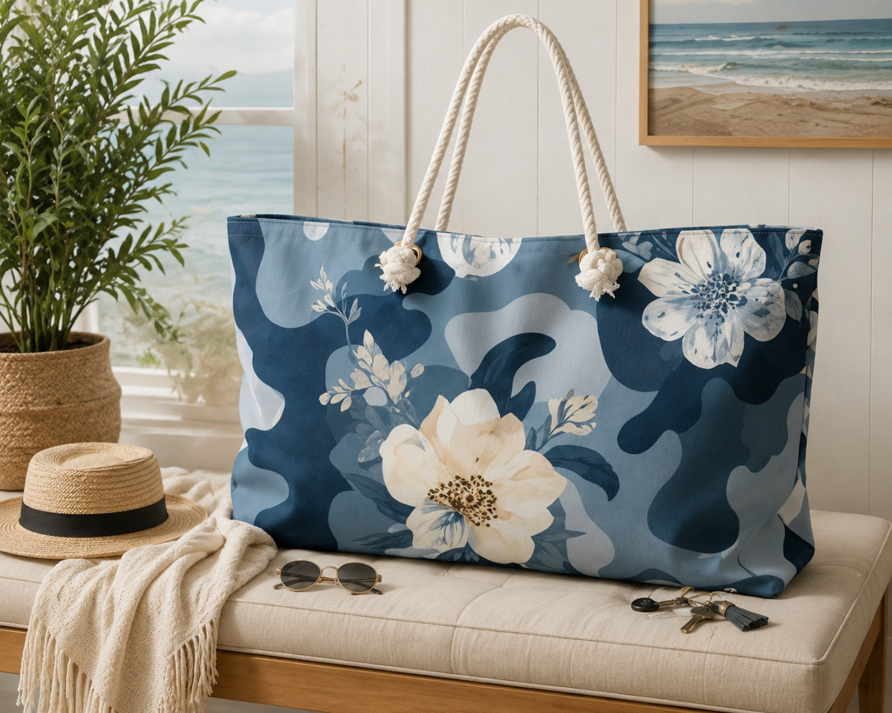 Blue Camo Floral Weekender Bag — Coastal Travel Tote product thumbnail image