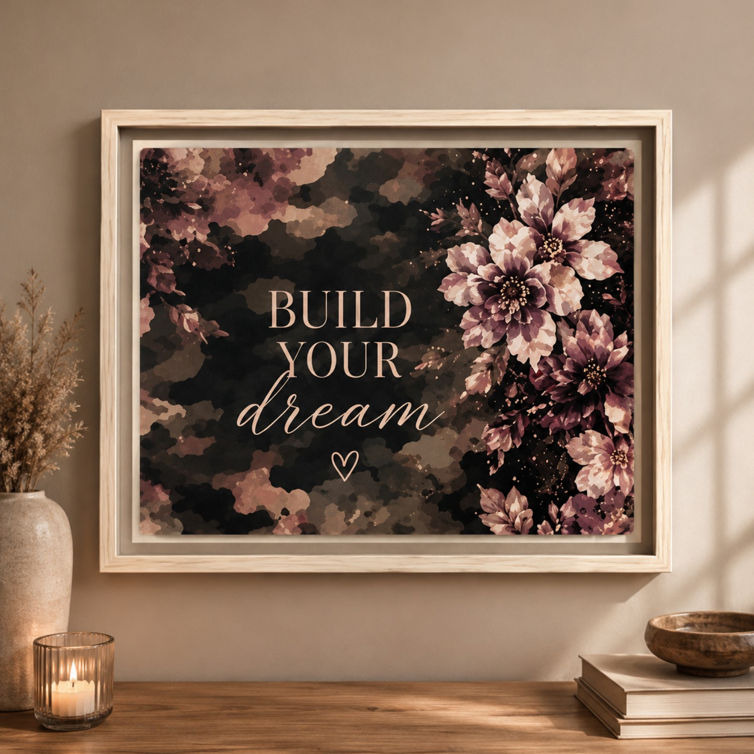 Framed Floral Wall Art - "Build Your Dream" Matte Canvas Print product thumbnail image