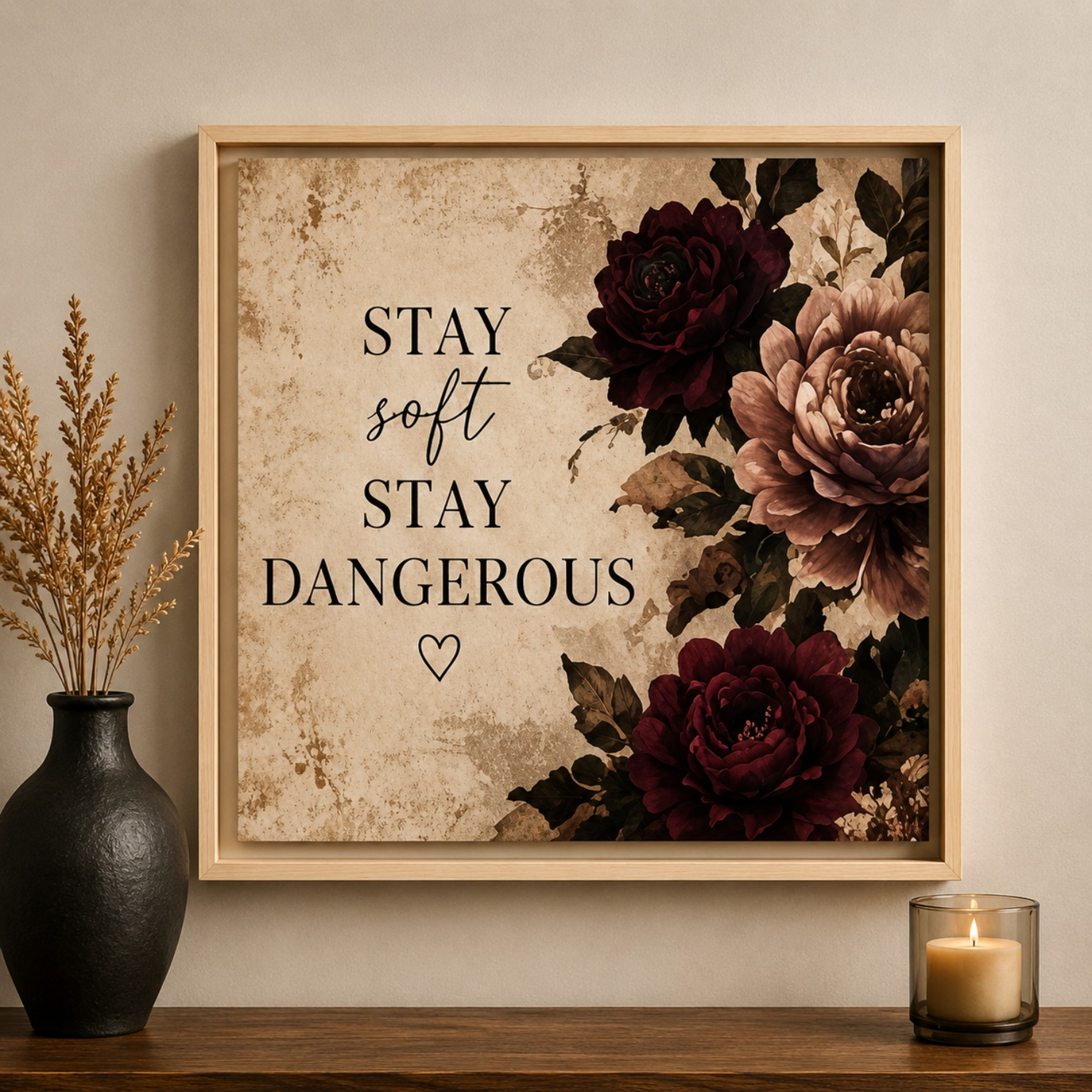 Framed Canvas Wall Art — "Stay Soft, Stay Dangerous" Floral Quote product thumbnail image Framed Canvas Wall Art — "Stay Soft, Stay Dangerous" Floral Quote product thumbnail image