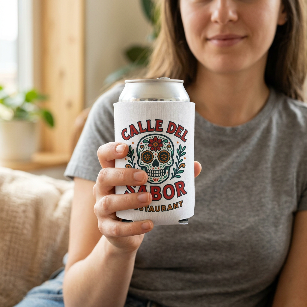 Can Cooler — Calle Del Sabor Sugar Skull Logo Can Cooler - Restaurant Merchandise product thumbnail image