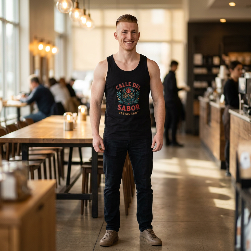 Calle Del Sabor Tank Top – Day of the Dead Sugar Skull Restaurant Tee - Unisex Jersey Tank - Bella Canvas