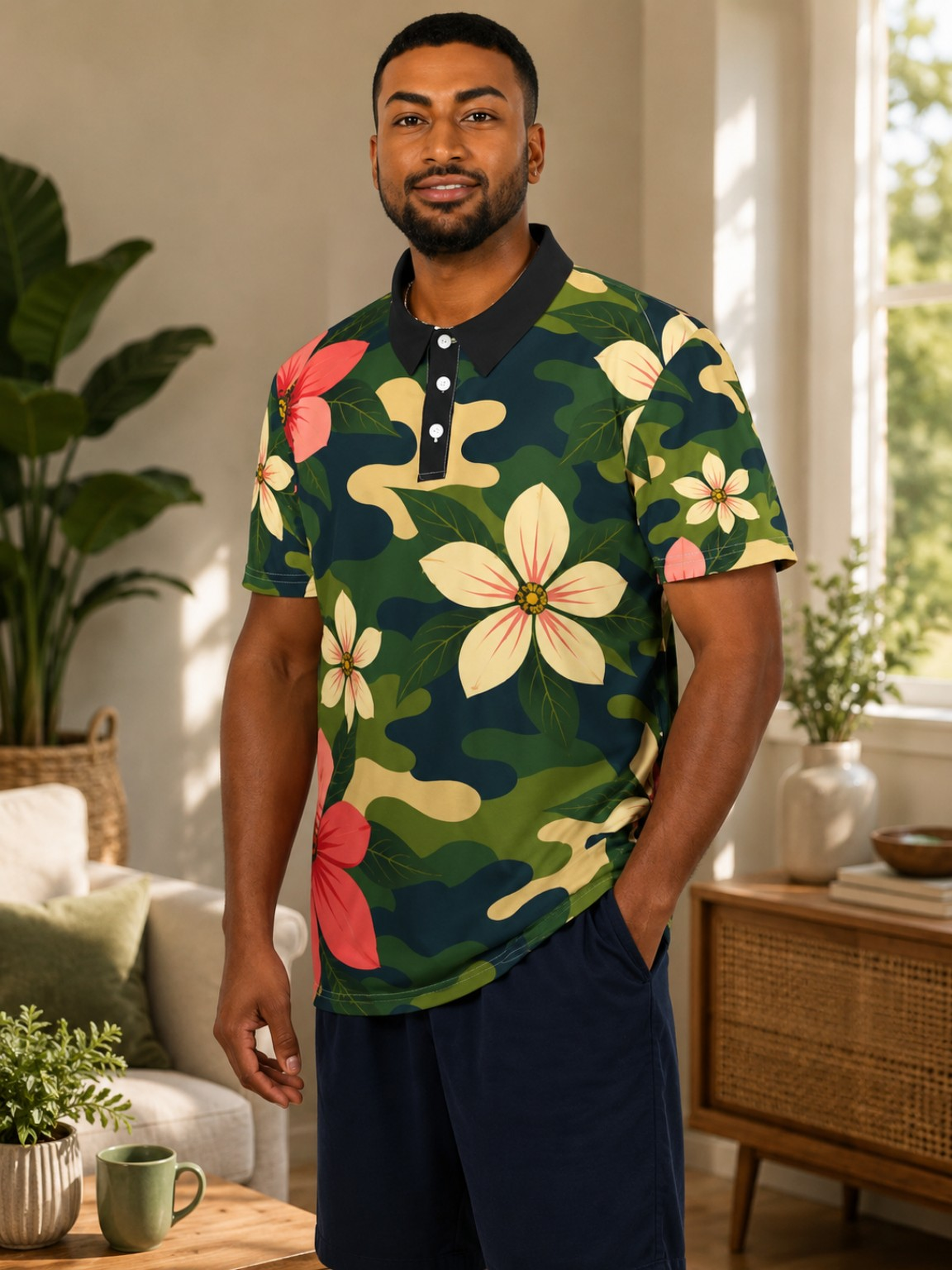 Floral Camo Polo Shirt, Men Women Unisex, Trendy Golf Tee, Spring Fashion Top,